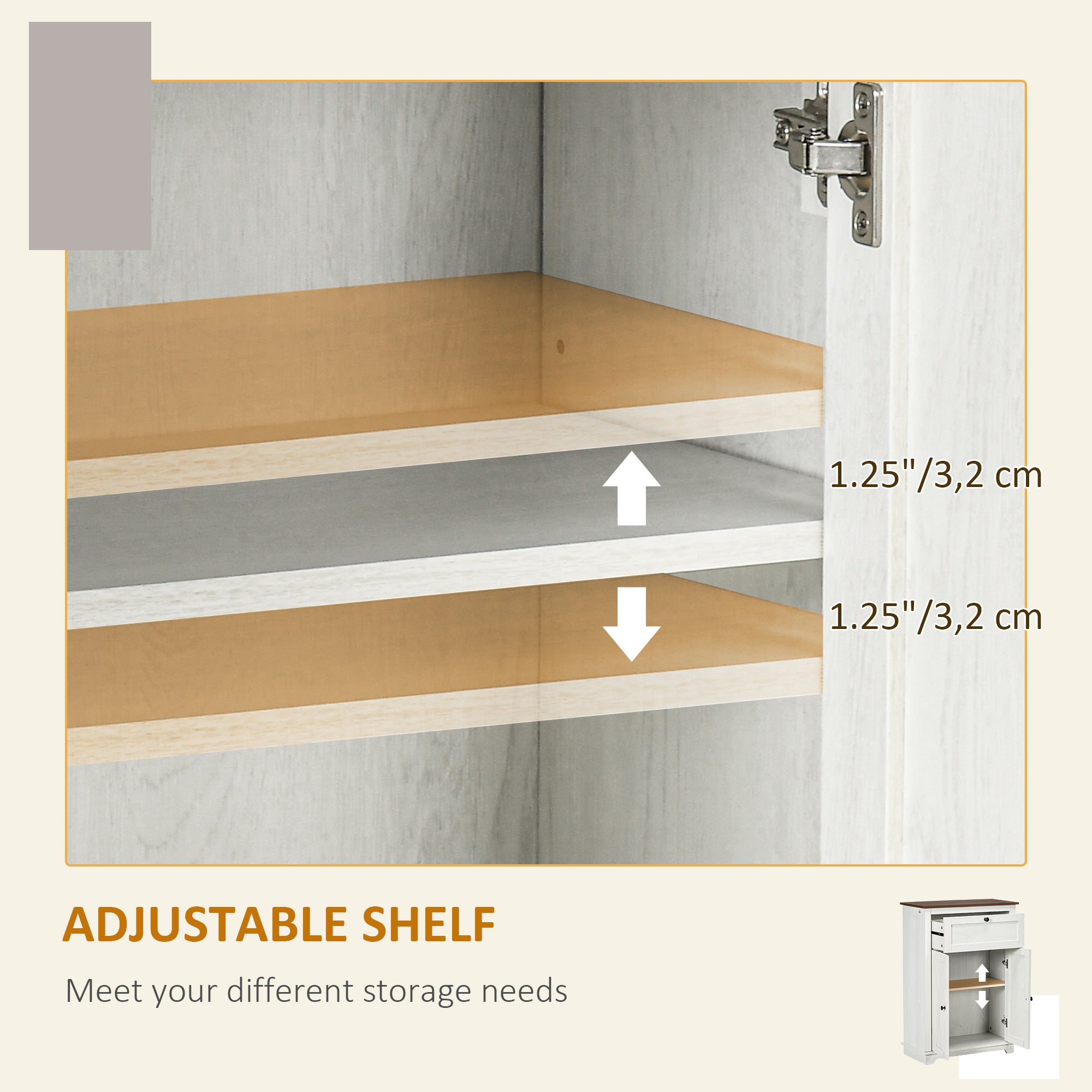 Farmhouse Sideboard Storage Cabinet with Doors and Drawer for Kitchen, Living room, 23.5"x11.75"x34.5", White