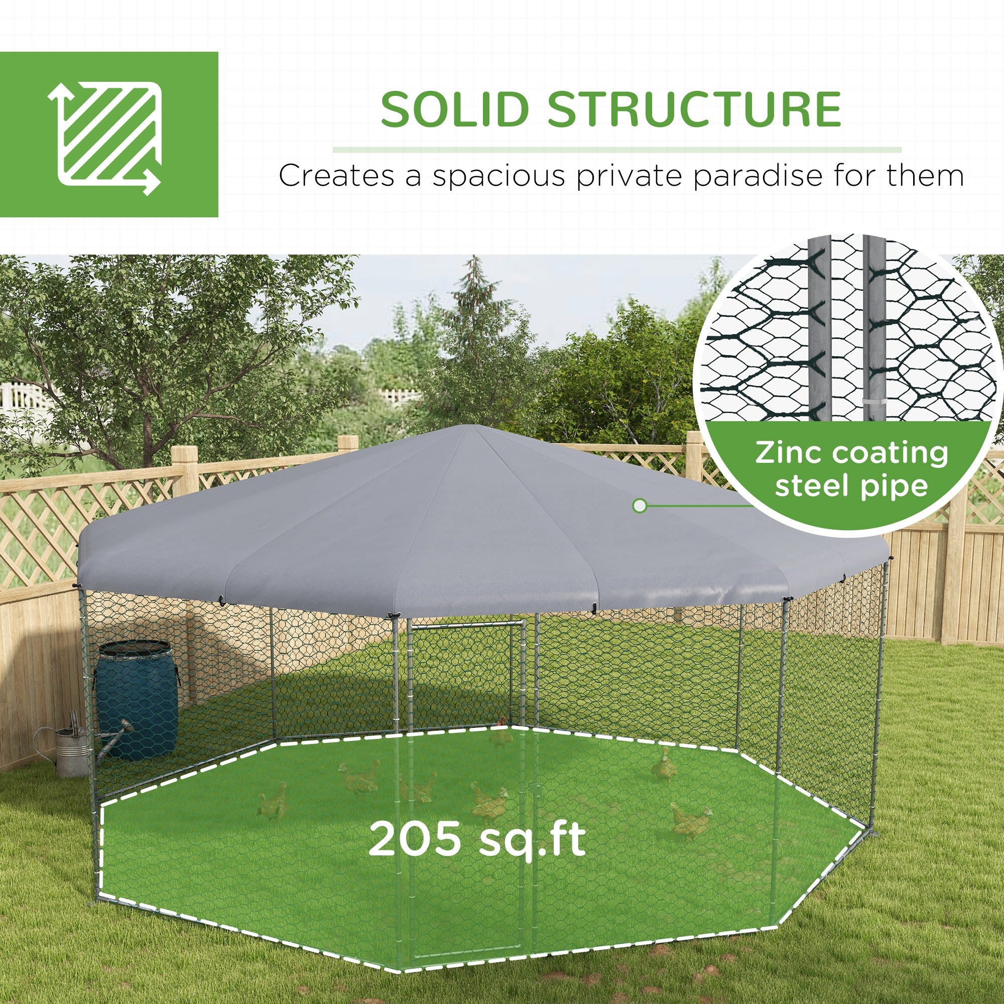 17.1 ft x 15.7 ft Chicken Run for 19-25 Chickens with Cover - Silver - Image 6