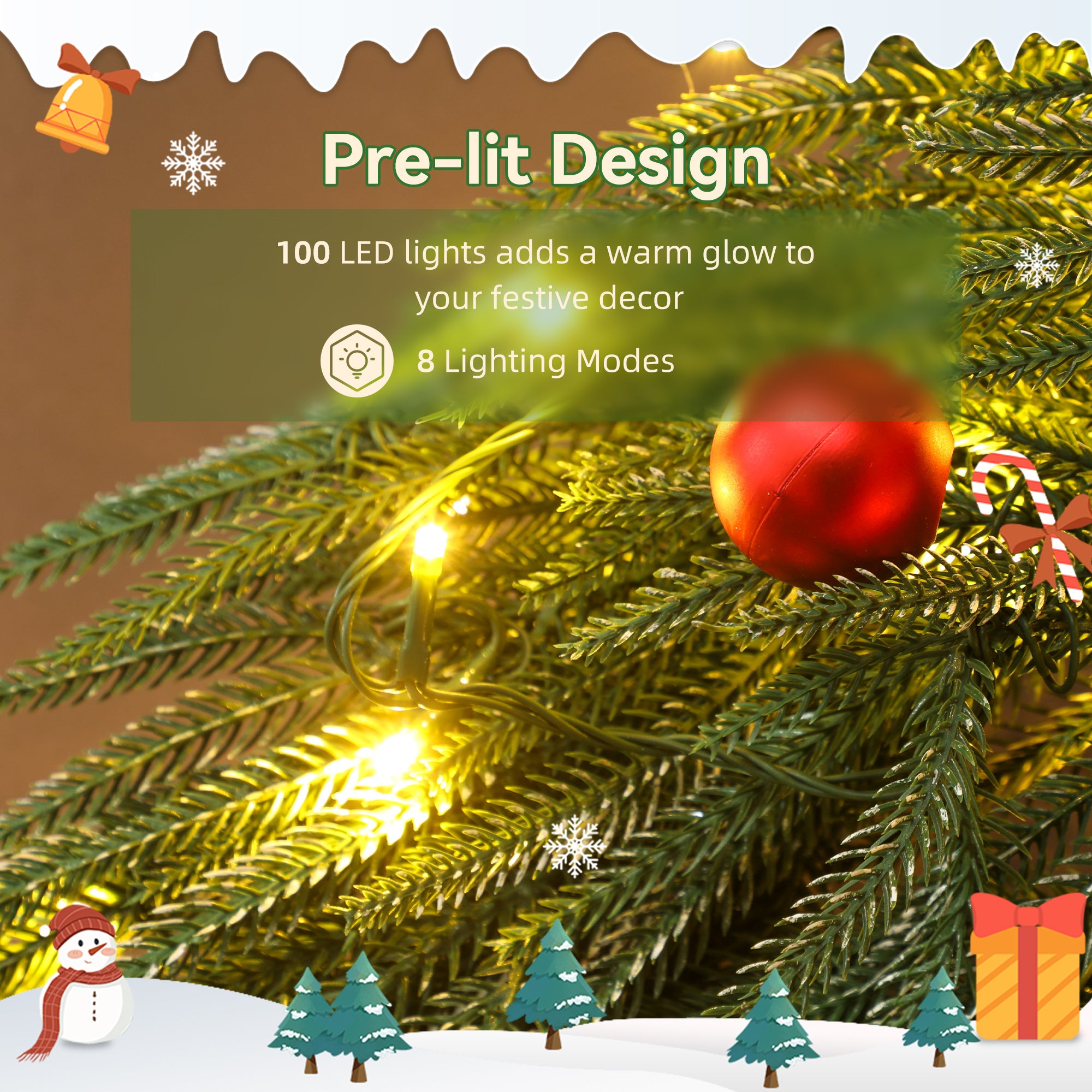 36 Inch Christmas Wreath for Front Door with LED Lights, Prelit Christmas Wreath with 8 Modes and Ornaments, Green