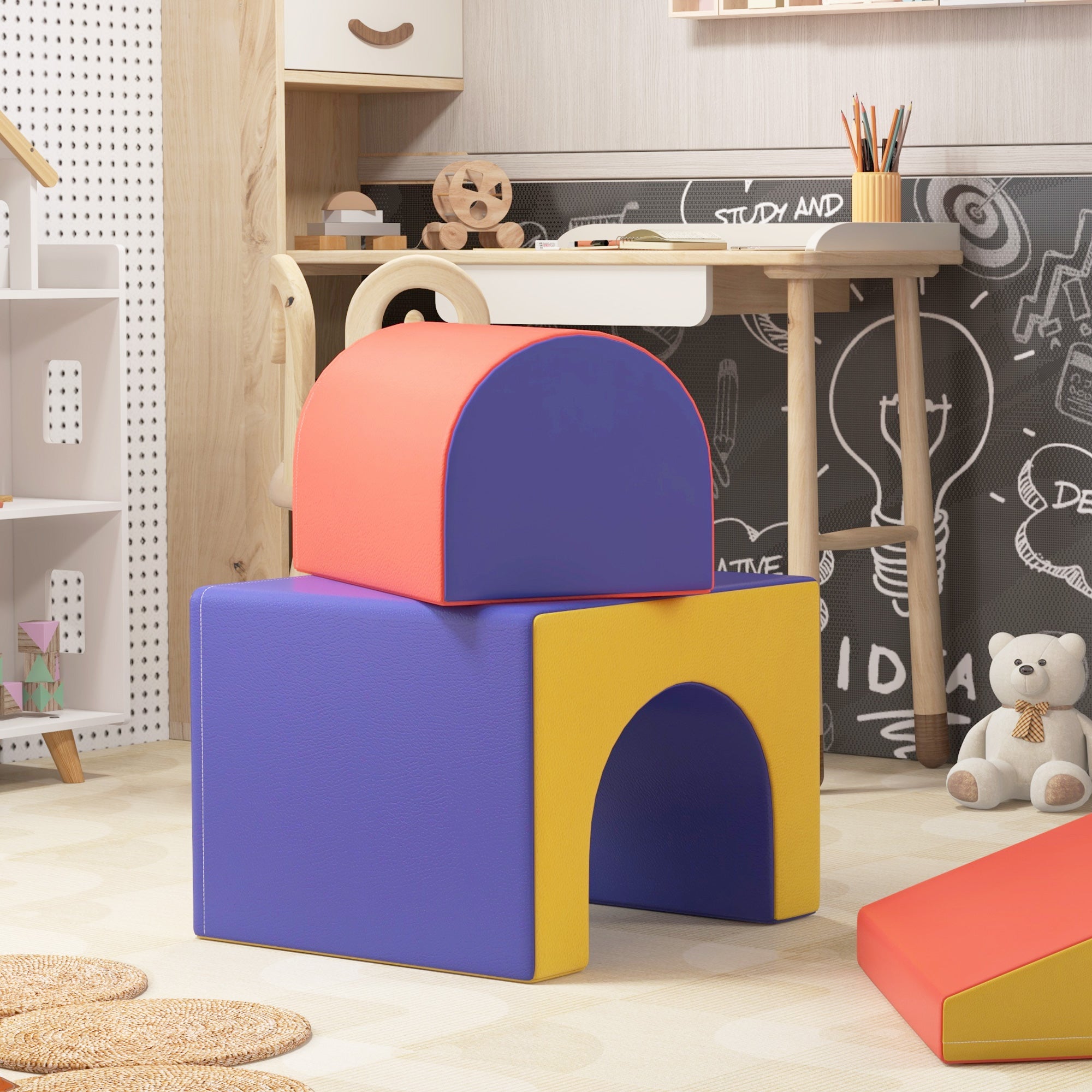 4 Piece Foam Play Set, Soft & Safe Kids Toddlers Children Climbing Set for Crawling or Sliding, Assorted
