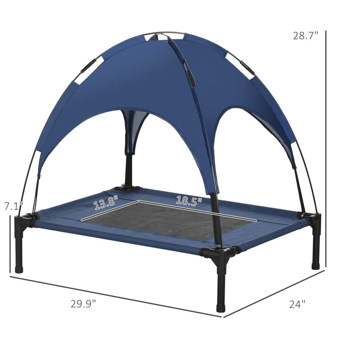 Elevated Portable Dog Cot Pet Bed with UV Protection Canopy Shade, 30 inch, Dark Blue - Blue - Image 3