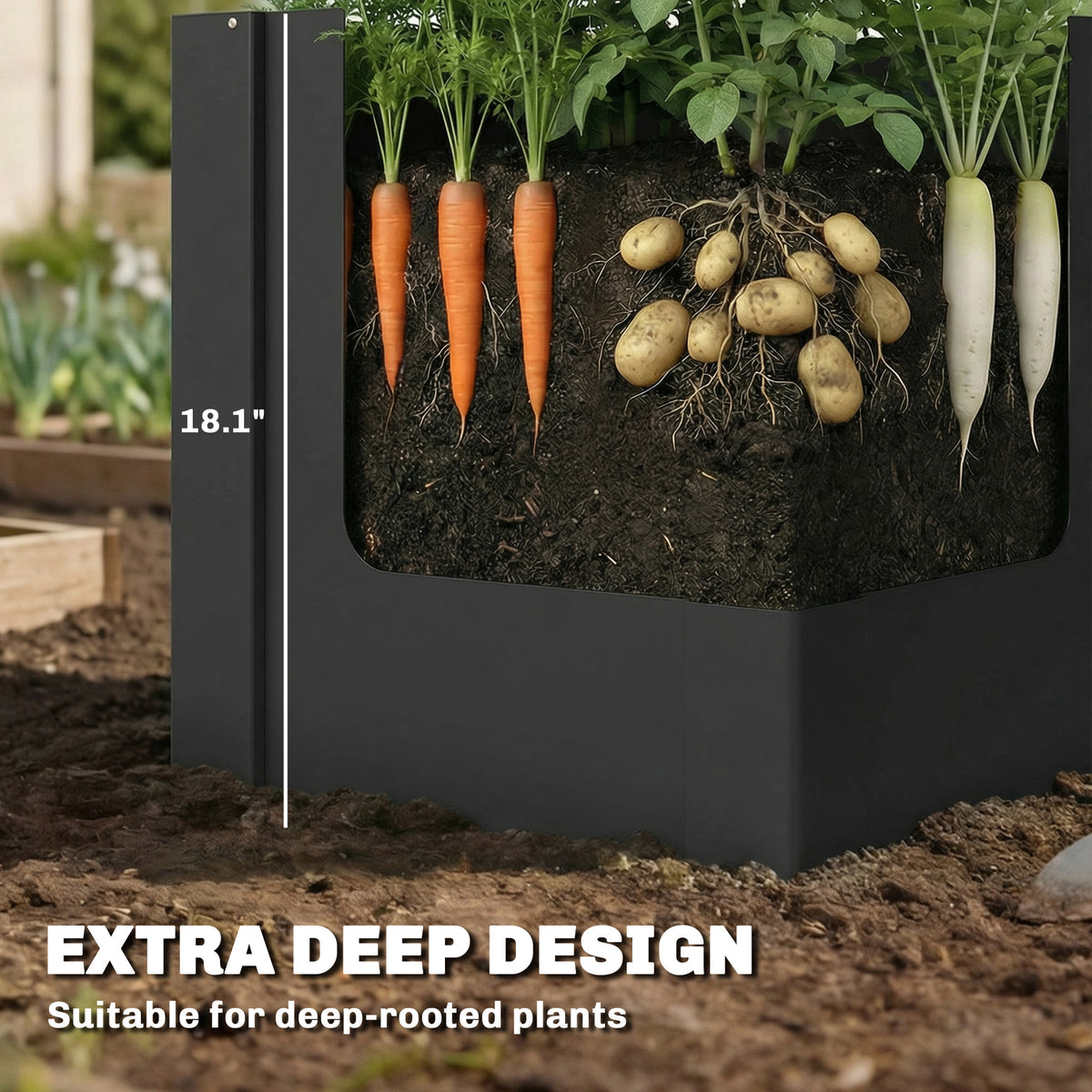 Raised Garden Bed Galvanized Planter Box Outdoor with Gloves for Gardening Vegetables, Flower, Herb, 1.4 x 1.4 x 1.5 ft, Black