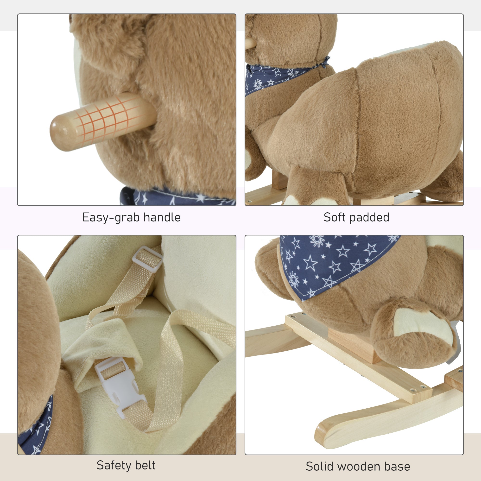 Baby Rocking Horse with Lullaby, Ride On Horse, Bear Themed Plush Animal Rocker with Pedals for Ages 18-36 Months, Easy to Assemble