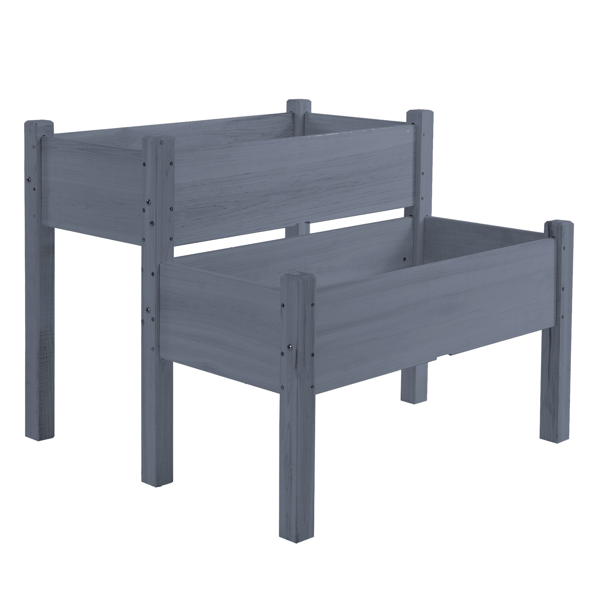 34"x34"x28" Raised Garden Bed 2-Tier Wooden Planter Box for Backyard, Patio to Grow Vegetables, Herbs and Flowers, Gray - Gray - Image 7