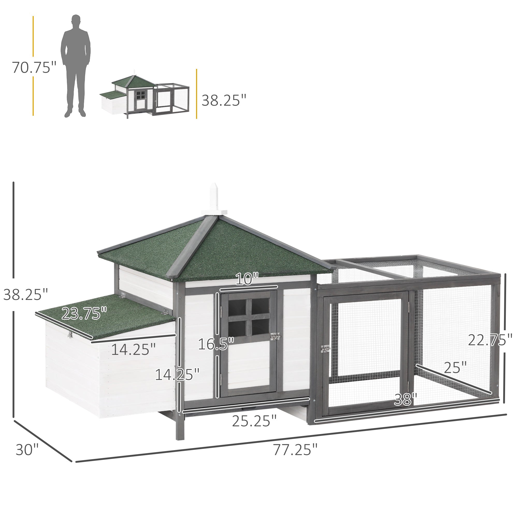 77" Wooden Chicken Coop with Nesting Box, Cute Outdoor Hen House with Removable Tray, Ramp Run, for Garden Backyard, Gray - Grey - Image 3
