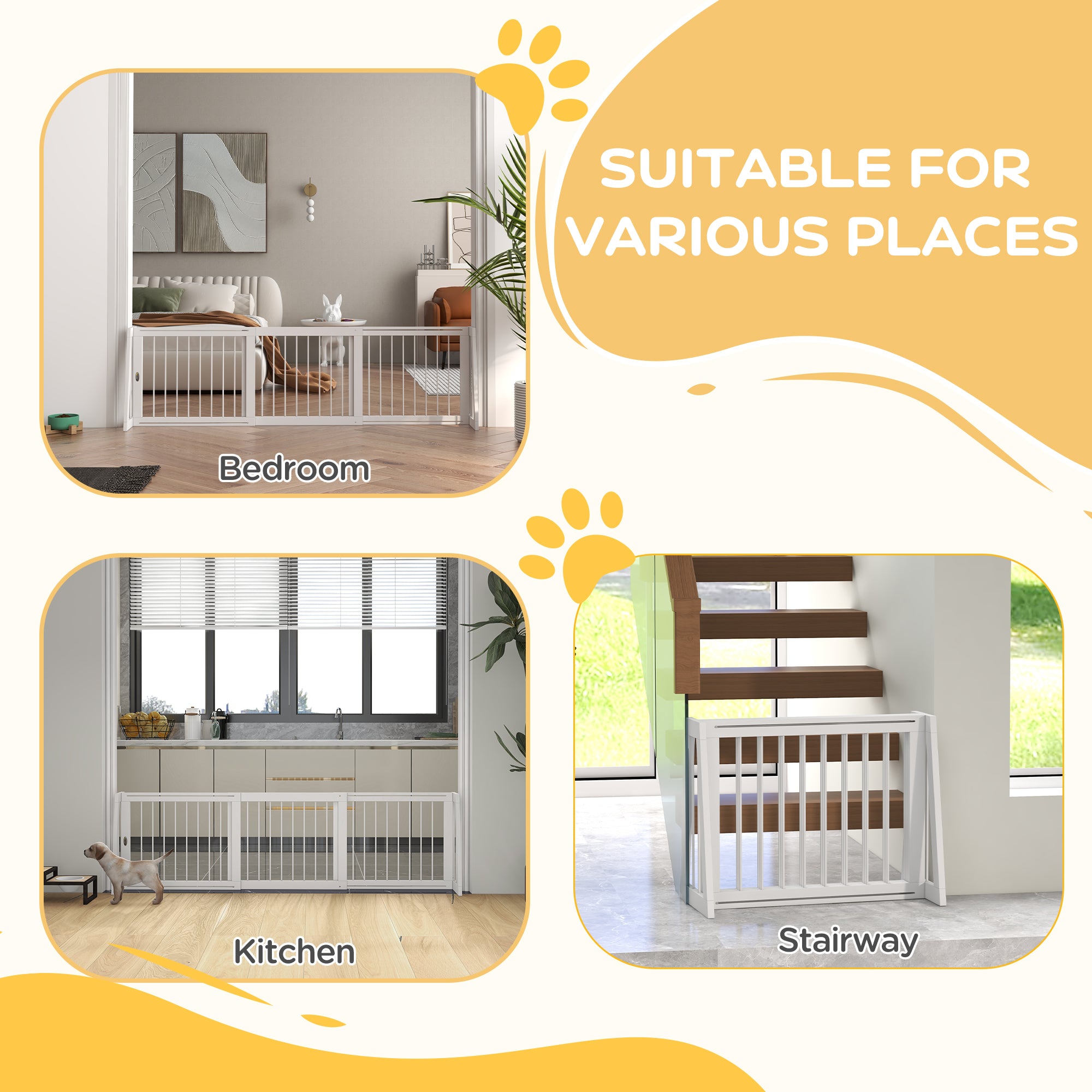 28"-75" Freestanding Wooden Pet Gate with Support Feet & Non-Slip Mats for Indoor, Stairway, Doorway, White - White - Image 4