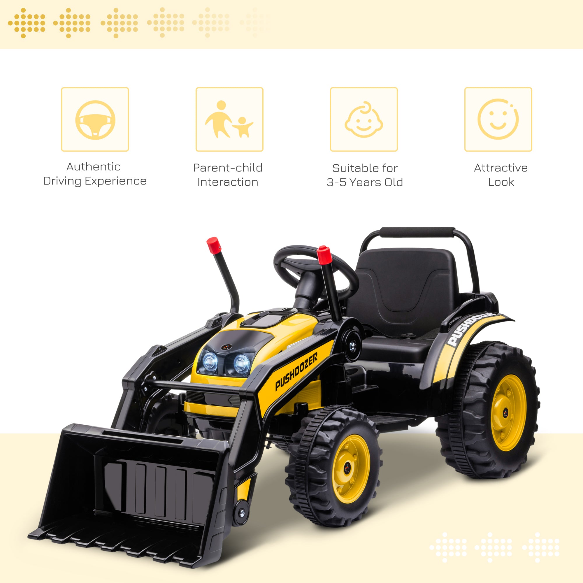 6V Kids Rechargeable Battery Powered Truck with Adjustable Bucket, High/Low Speed Realistic Sound, Yellow