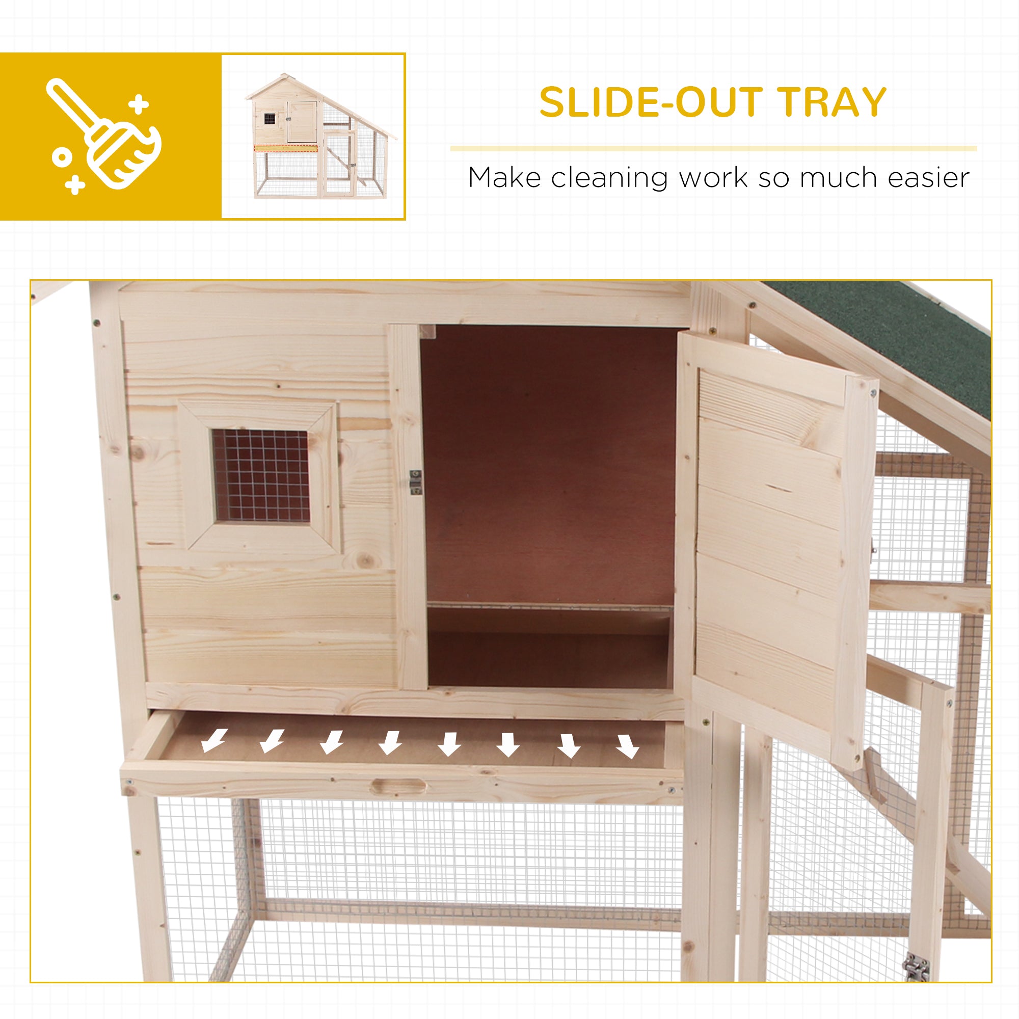55" L 2-Tier Wooden Rabbit Hutch Bunny Cage - Natural Wood Color - Image 6
