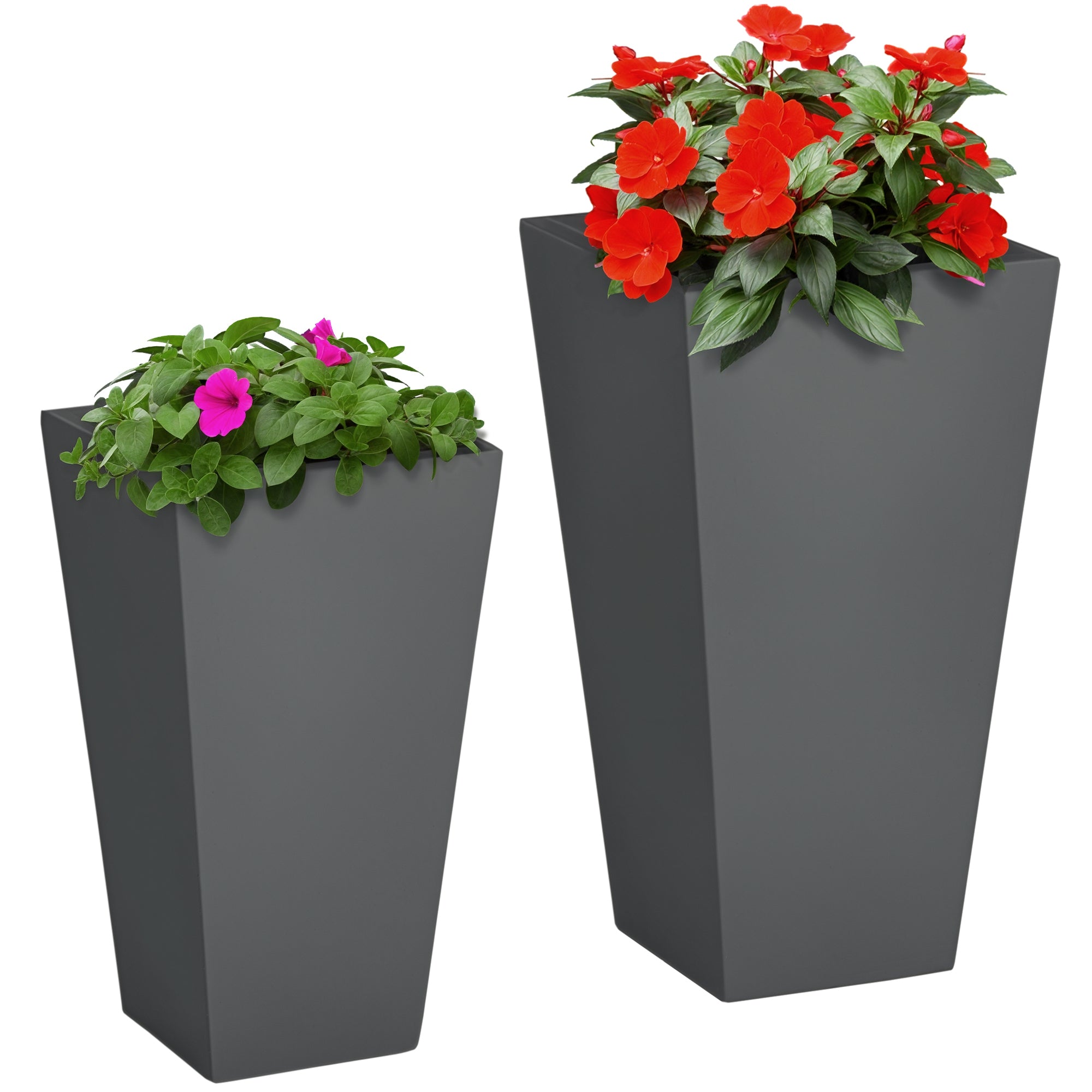 2-Pack Outdoor Planter Set, Flower Pots with Drainage Holes, Durable & Stackable Plant Pot, 22in & 18in, for Porch, Entryway, Patio, Yard, Garden, Gray - Gray