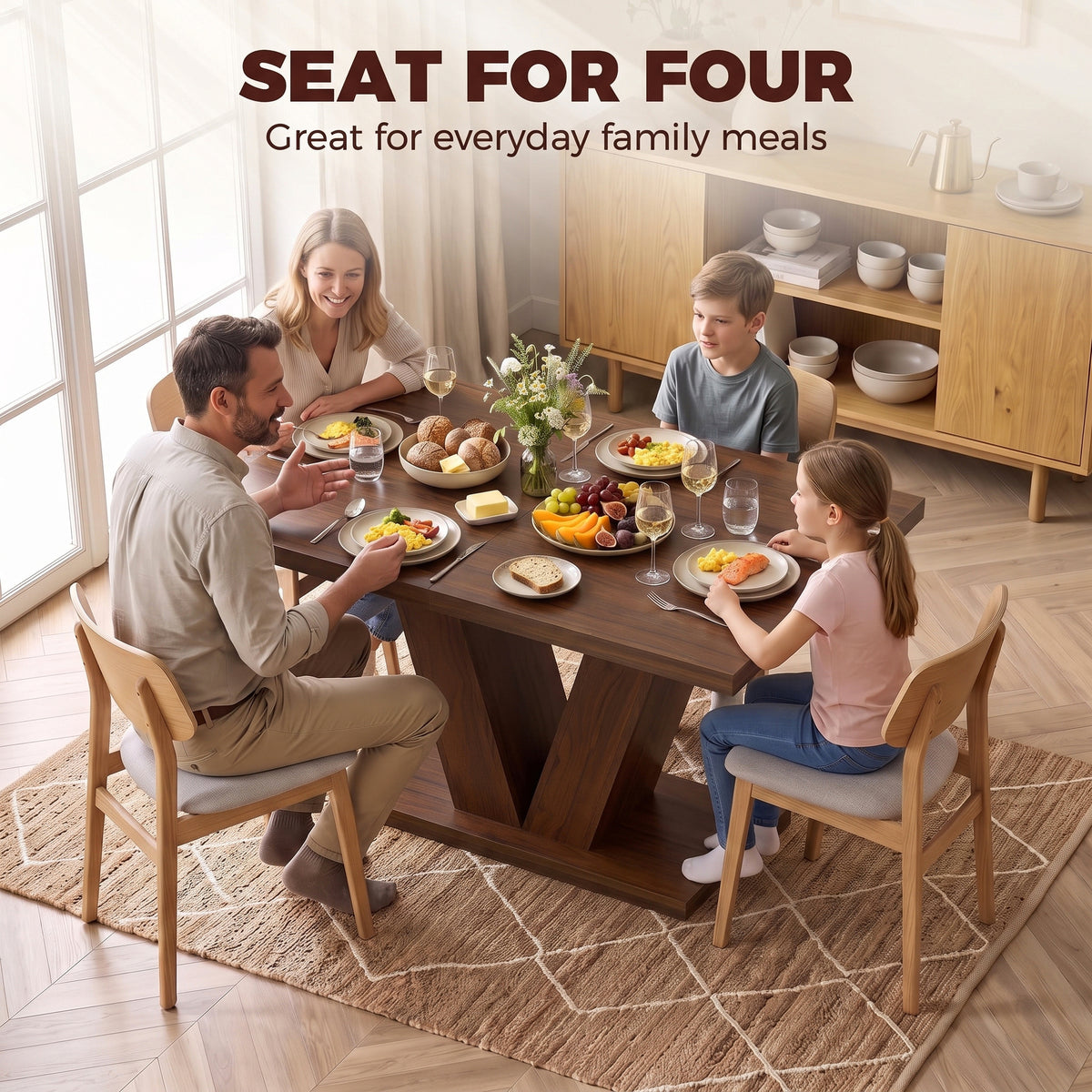 Modern Dining Table for 4 People, 47.2" Kitchen Table for Dining Room and Living Room, Rectangular, Dark Walnut