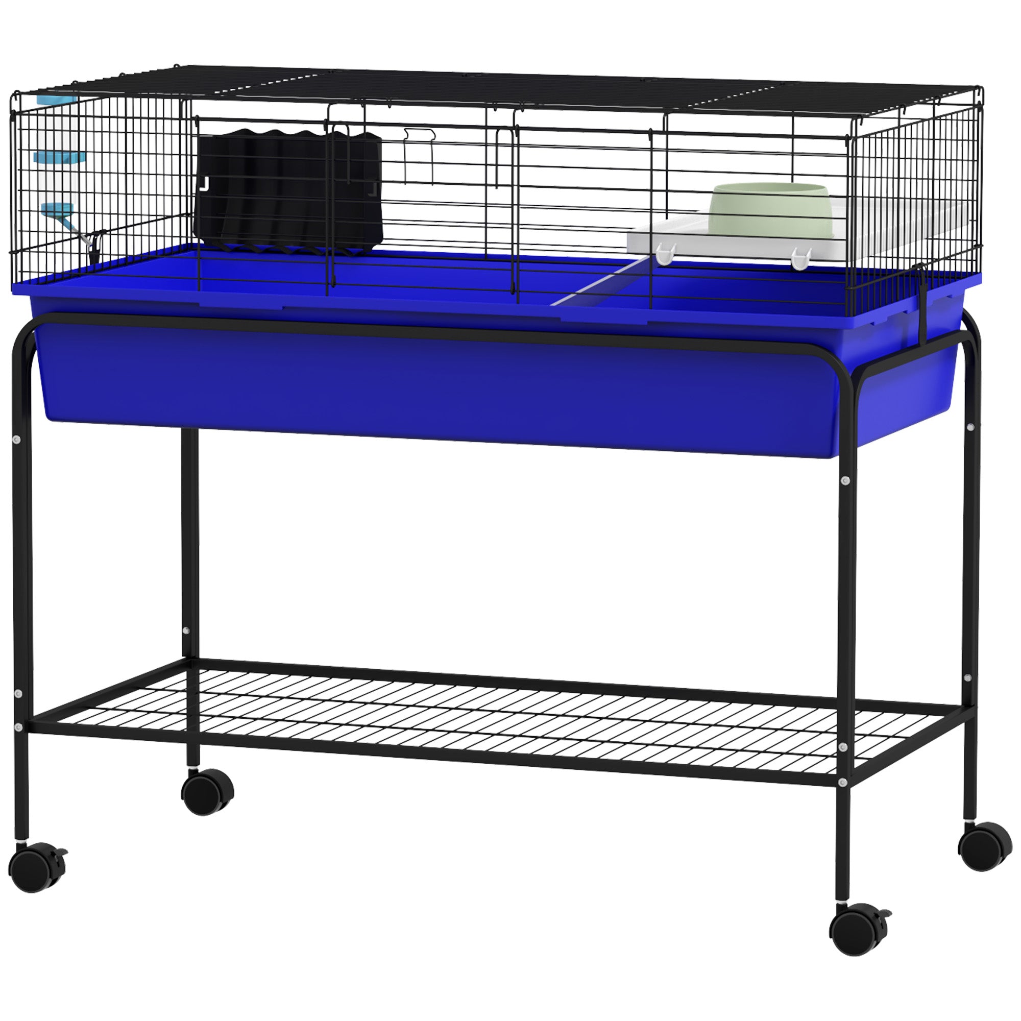 Two-Story Small Animal Cage Removable from Stand, Pet Habitat with Shelf & Wheels, 39" x 20.5" x 36.5", Blue - Blue