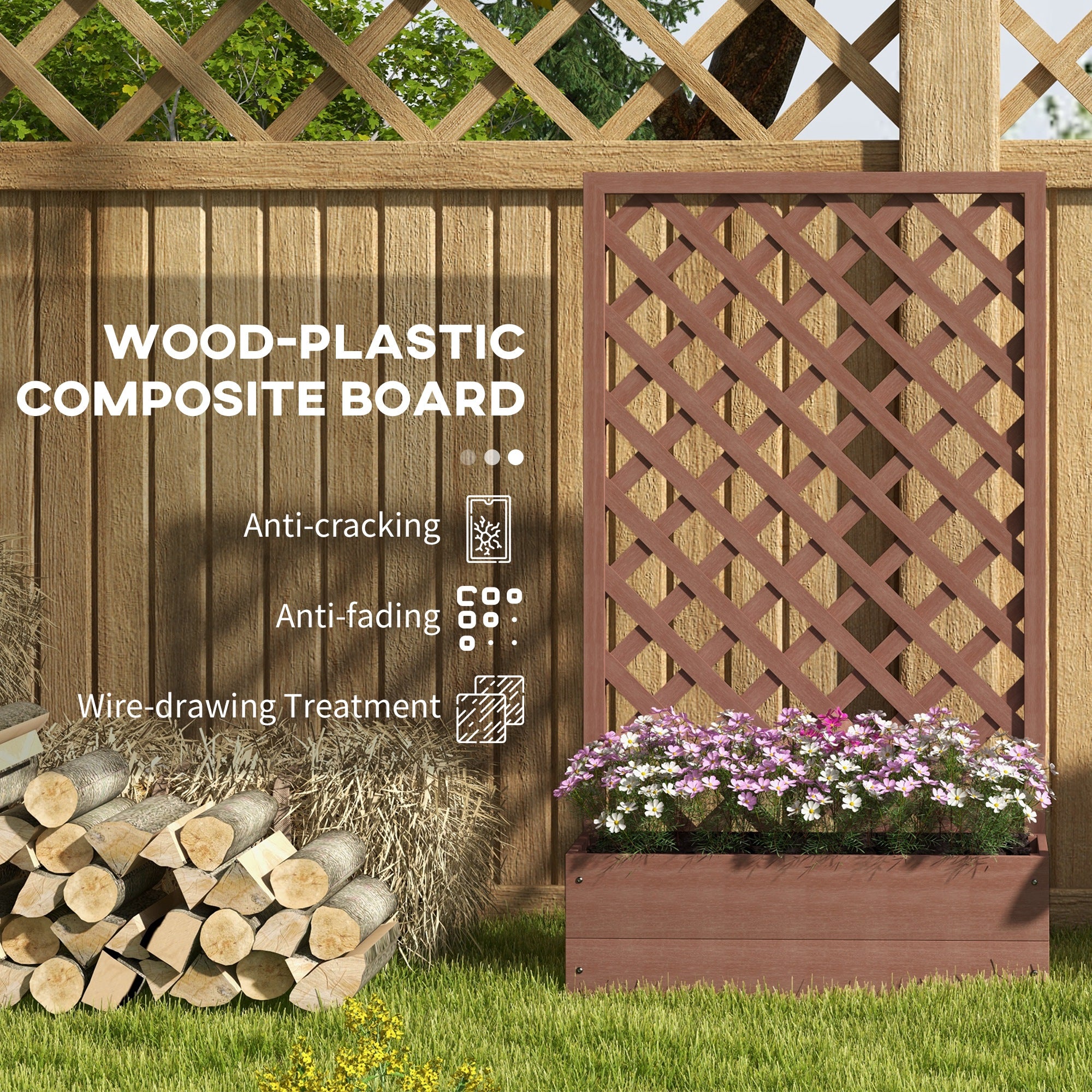 Trellis Planter Box for Climbing Plants, Raised Garden Bed w/ Trellis Lattice for Outdoor Garden, Backyard, Brown - Light Brown - Image 5