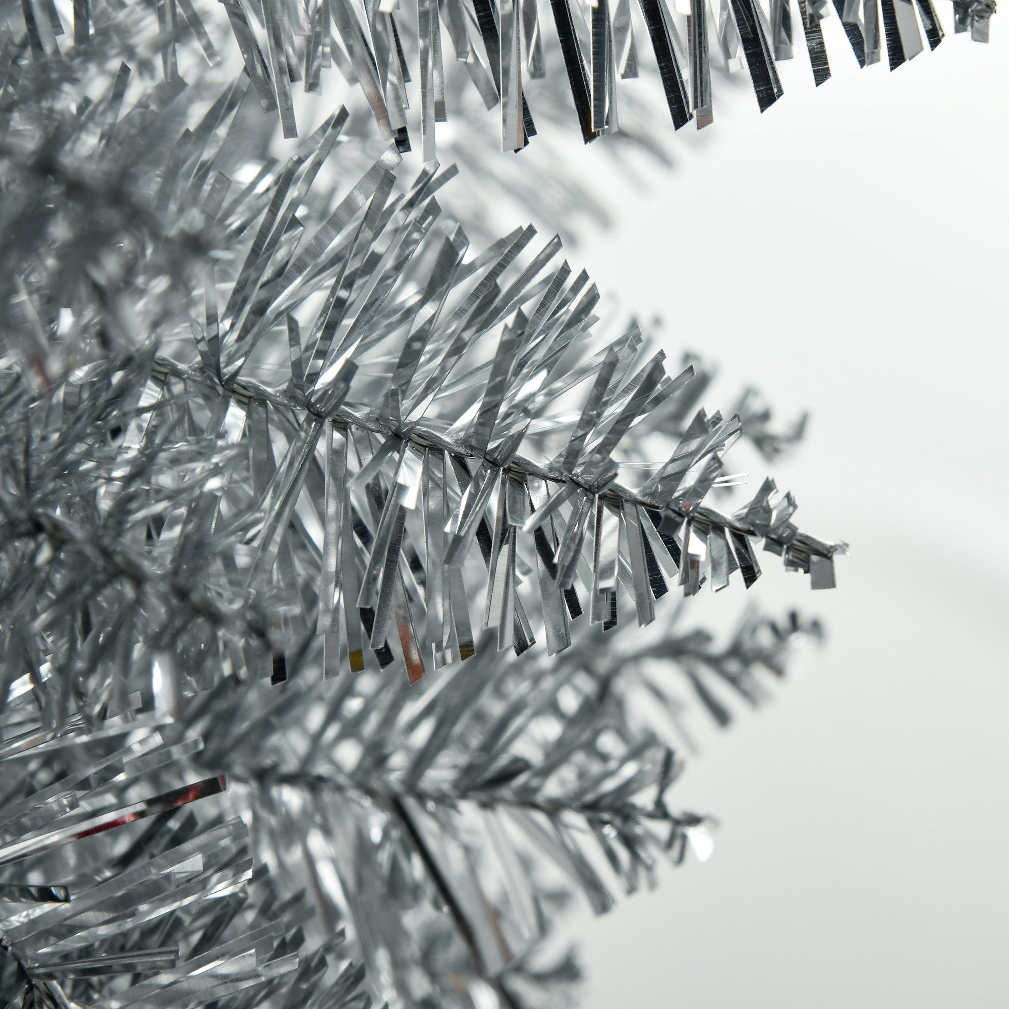7ft Unlit Pencil Artificial Christmas Tree with Realistic Branches and 499 Tips, Plastic Base, Silver