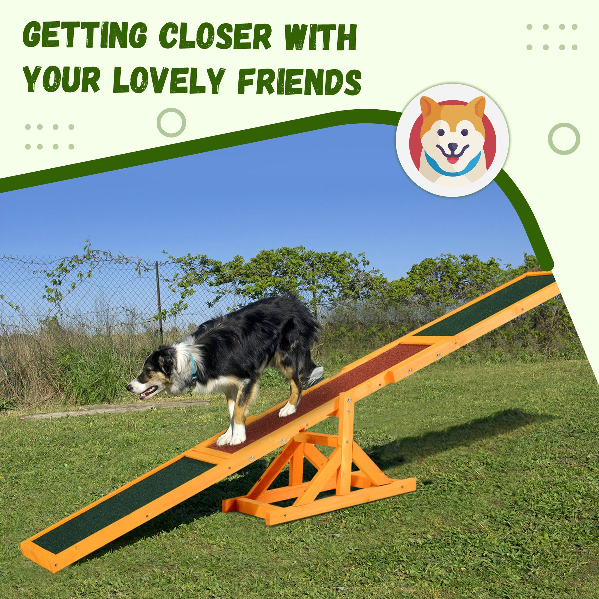 Wooden Dog Agility Seesaw for Training and Exercise, Platform Equipment Run Game Toy, Weather Resistant Pet Supplies, 71" L x 12" W x 12" H, Natural - Natural Wood - Image 6