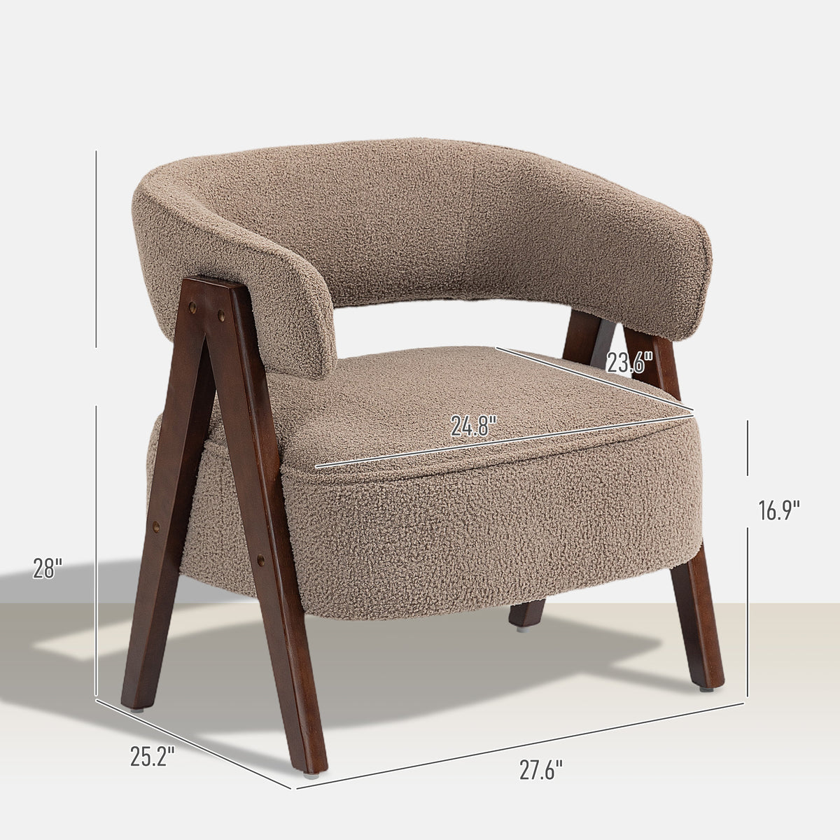 Sherpa Fleece Accent Chair, Upholstered Armchair with Solid Wood Legs for Living Room, Light Brown