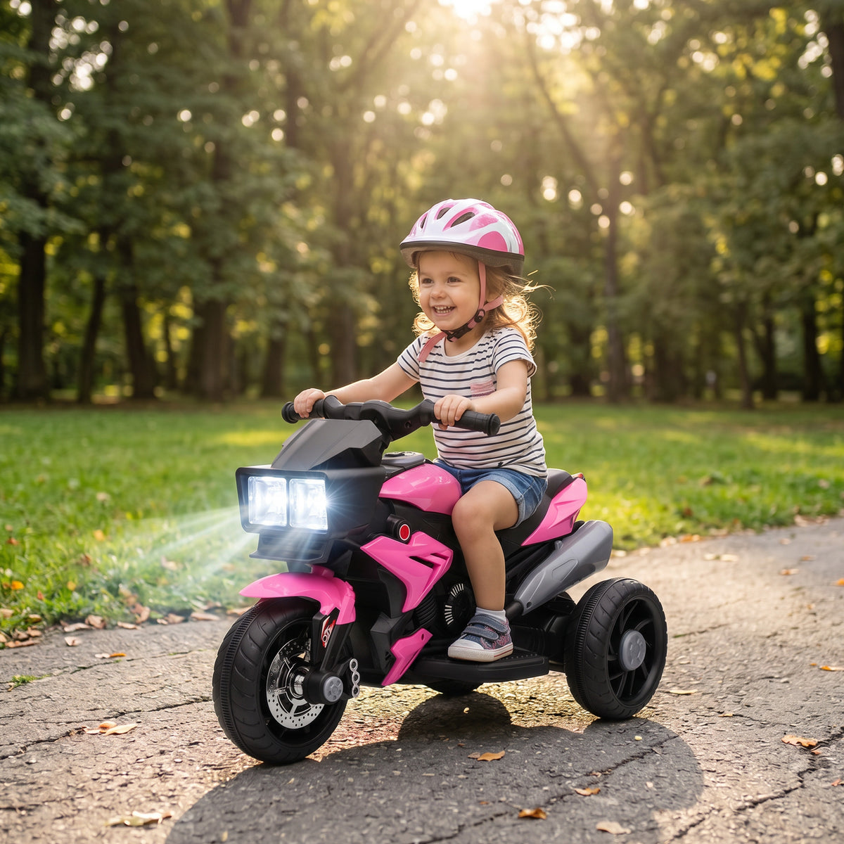 6V Kids Motorcycle, Battery-Operated Mini Electric Motorbike with Forward/Reverse Switch, Horn, Pink