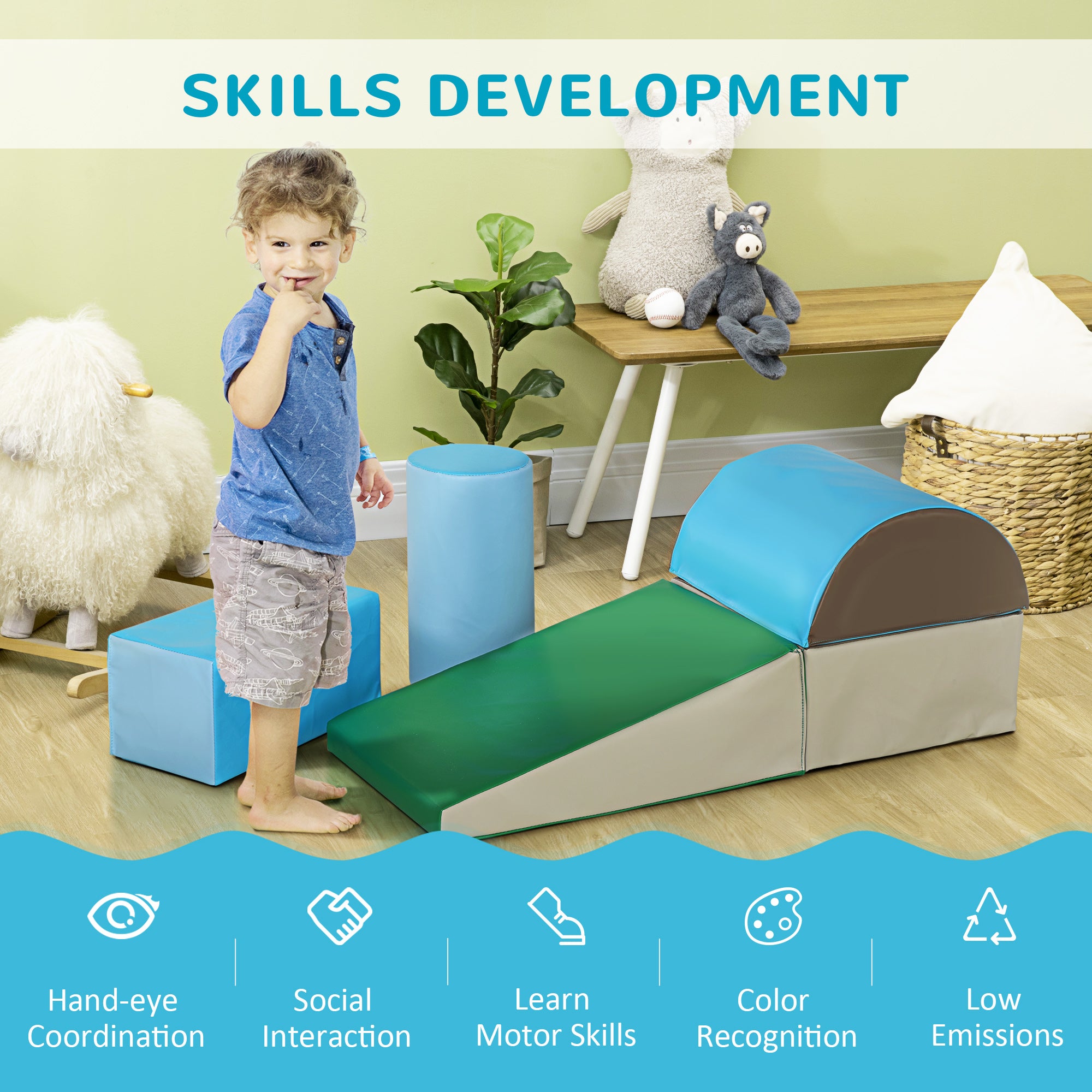 5 Piece Climb and Crawl Activity Play Set, Baby Soft Play Set, Foam Climbing Blocks for Toddlers, Kids Preschooler Indoor Play Equipment Contemporary