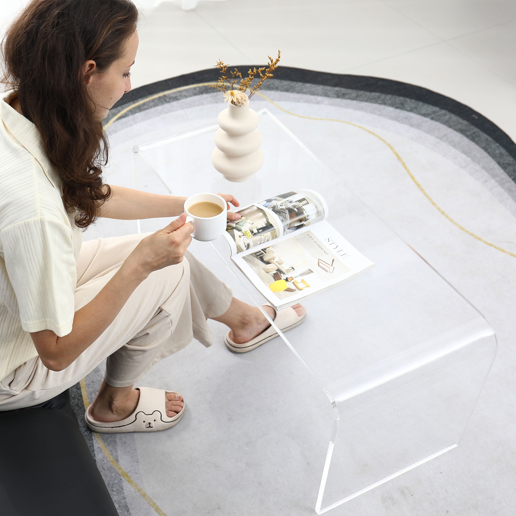 Acrylic Coffee Table 39" Long Rectangle Tea Table for Living Room Clear