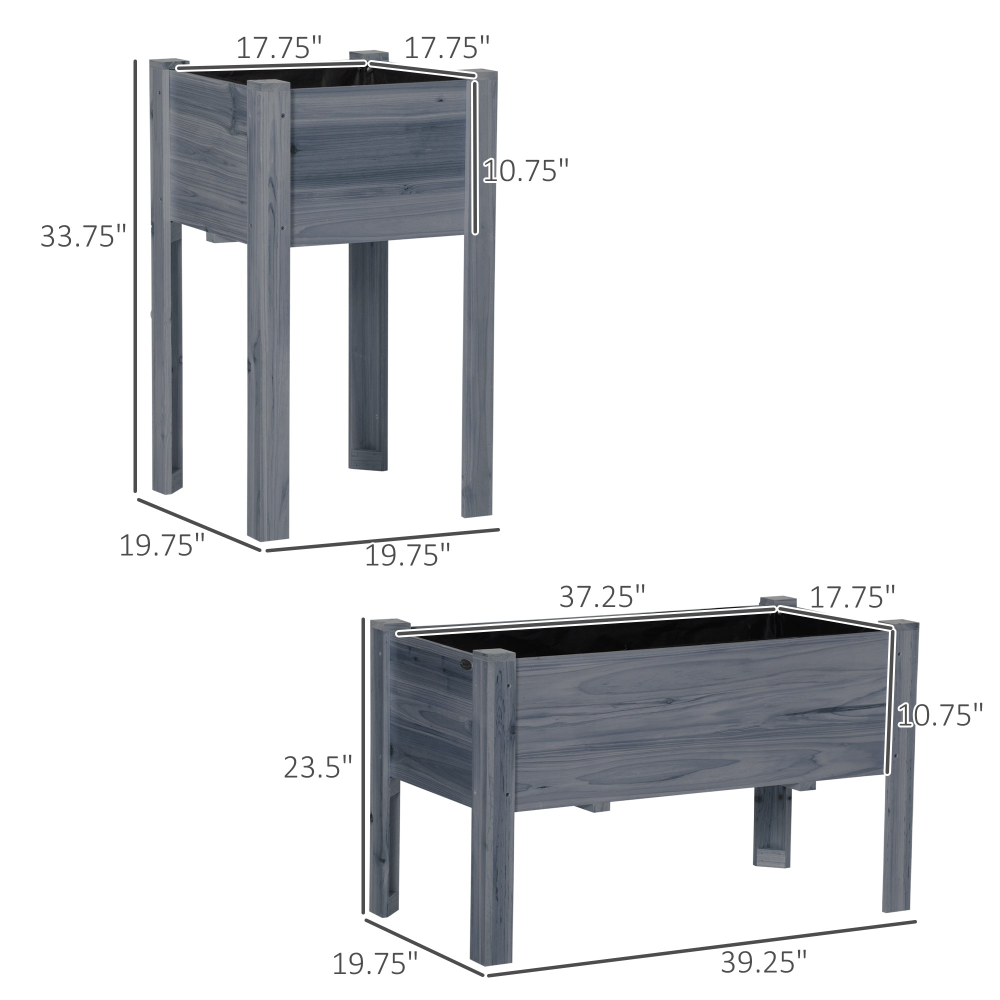 Raised Garden Bed Set of 3, Elevated Wood Planter Box with Legs and Bed Liner for Backyard and Patio to Grow Vegetables, Herbs, Gray - Gray - Image 3