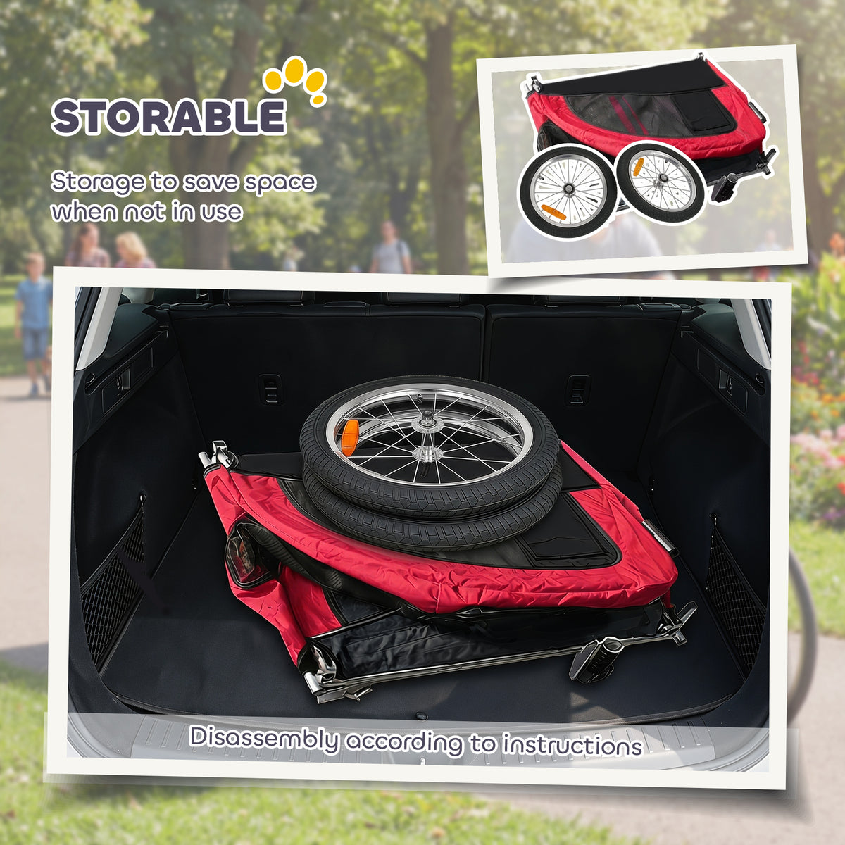 2 in 1 Dog Bike Trailer, Foldable Pet Stroller, Dog Bicycle Trailer with Suspension, for Medium Dogs up to 44 LBS, Red