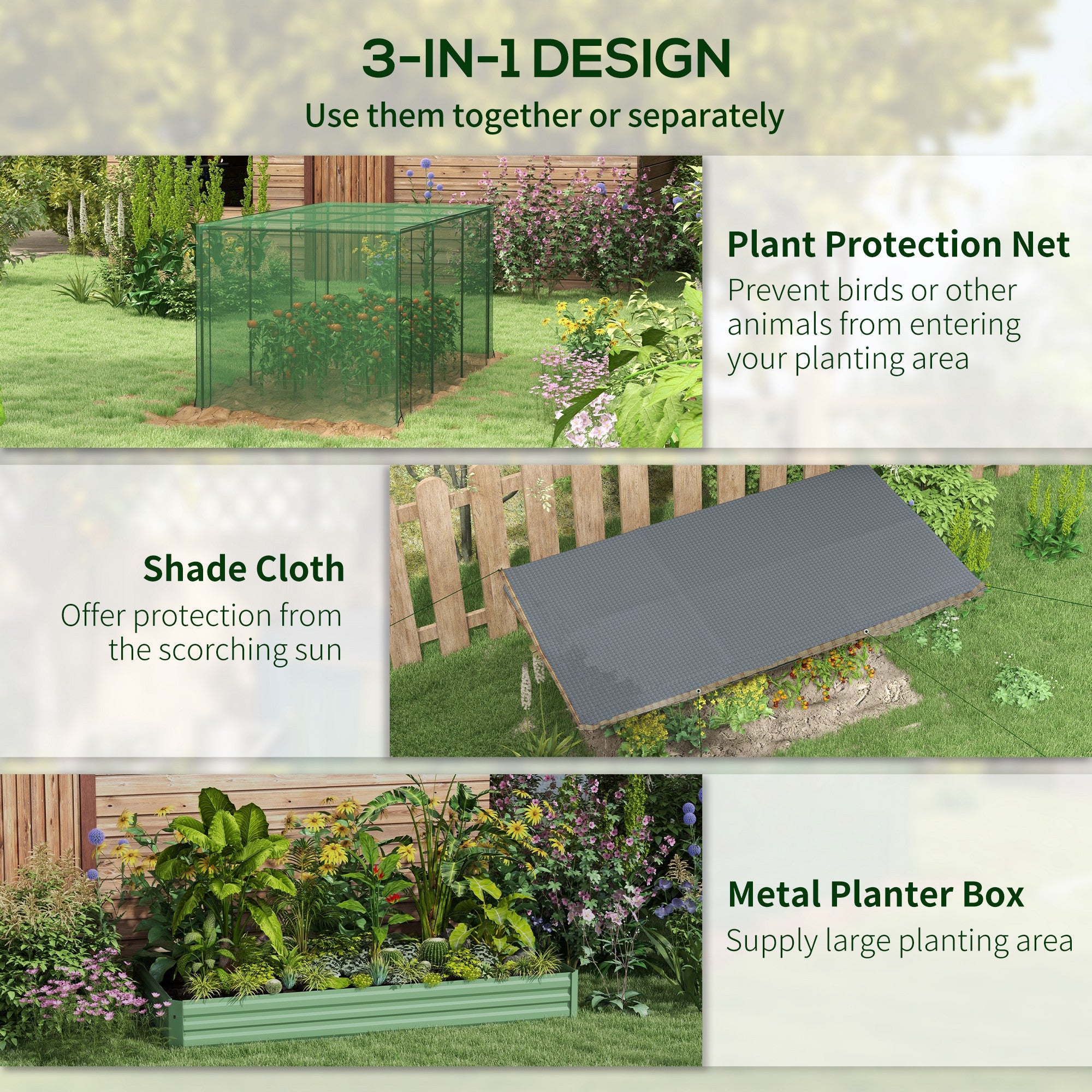 Galvanized Steel Planter Box with Crop Cage and Shade Cloth, Raised Garden Bed for Flowers, Veggies and Herbs, Green - Green - Image 4