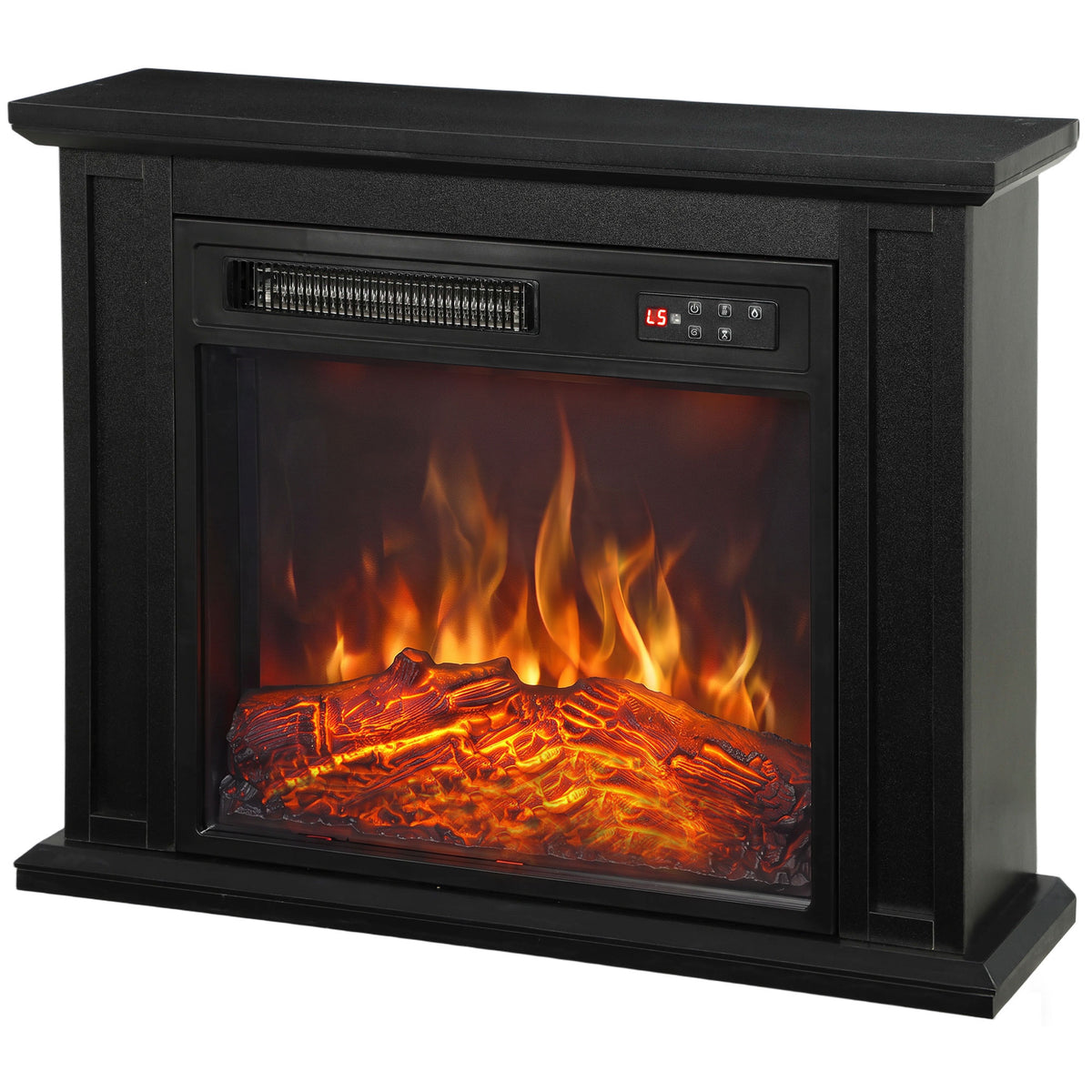 26" Electric Fireplace with Mantel, 1400W Freestanding Fireplace TV Stand with Adjustable Flame, Timer, Remote, Black