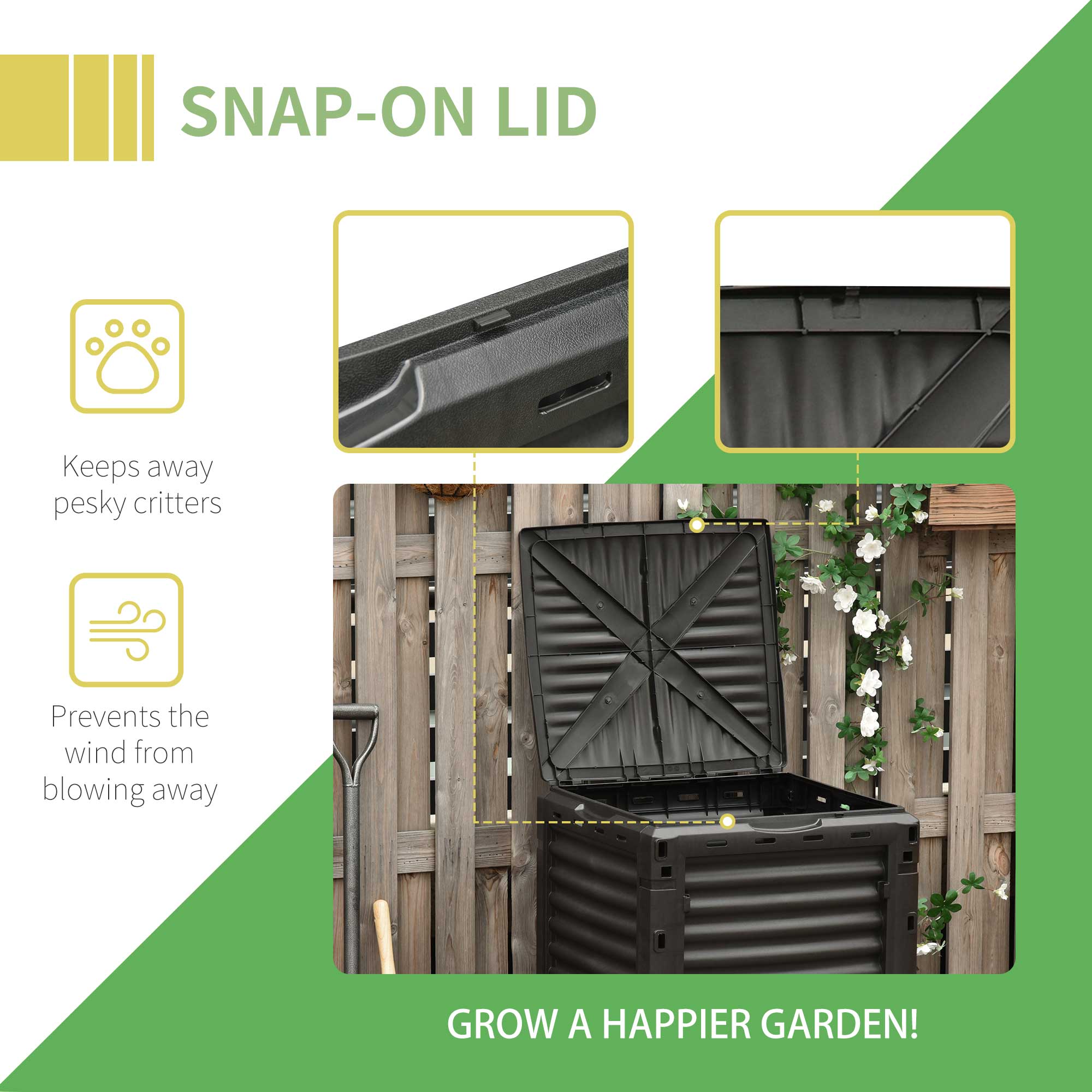 Garden Compost Bin 80 Gallon Outdoor Large Capacity Composter Fast Create Fertile Soil Aerating Box, Easy Assembly, Black - Black - Image 6