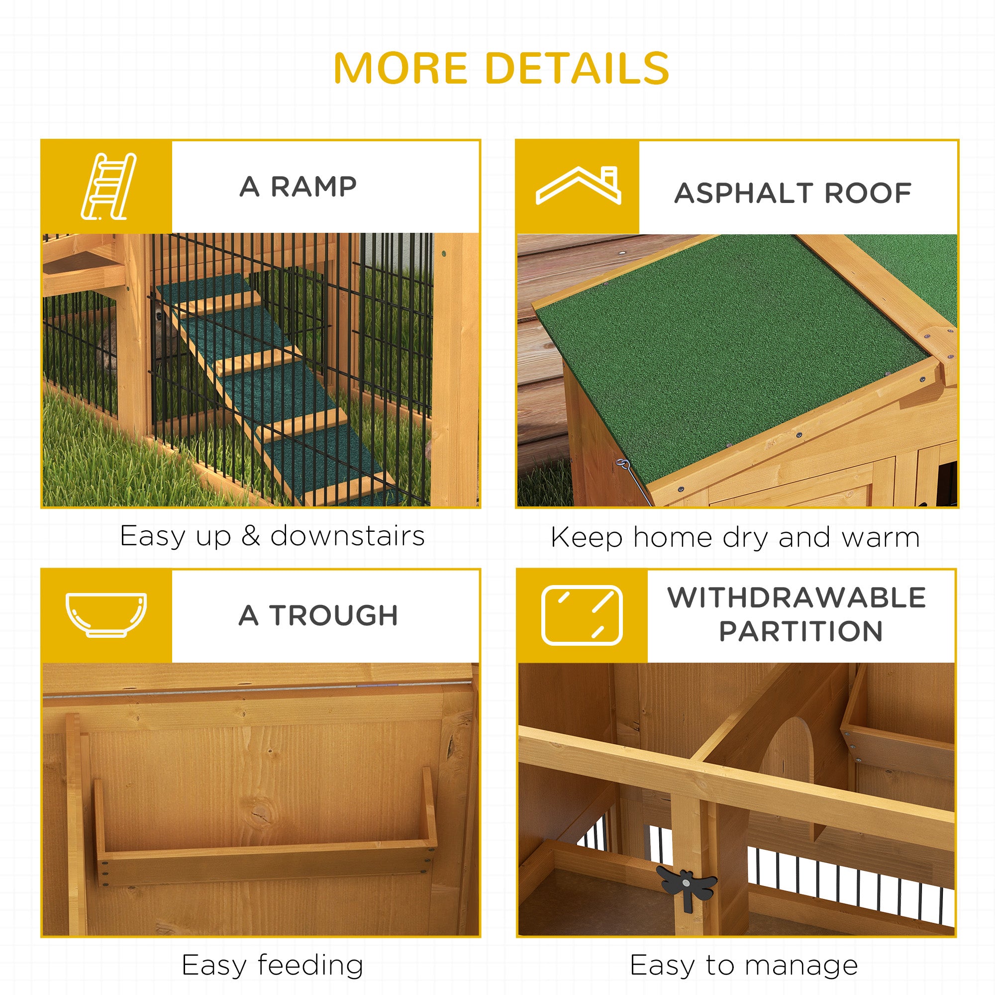 2 Level 59" Outdoor Rabbit Hutch with Openable Top, Yellow - Yellow - Image 7