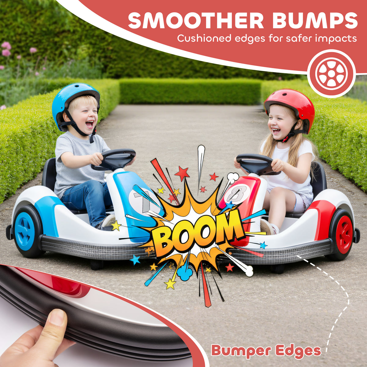 6V Kids Bumper Car with Big Wheels, Electric Car for Kids with 360-Degree Spin, Slow Start, for 37-72 M, Red