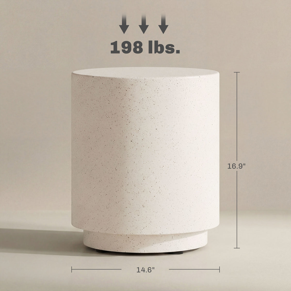 Lightweight Accent Table with Concrete Finish Round Side Table, Cream White