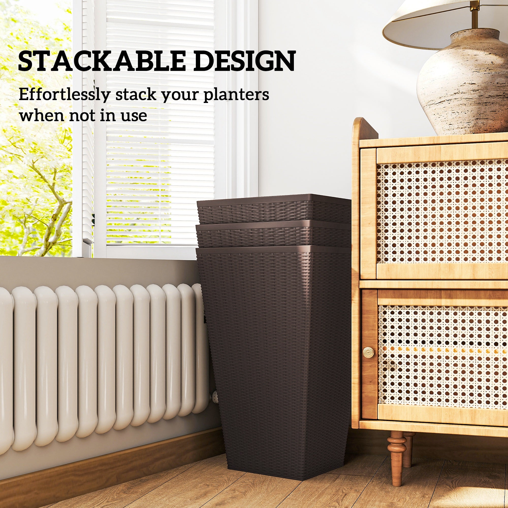 Set of 3 Tall Planters with Drainage Hole, 24" Outdoor Flower Plant Pots, Indoor Planters for Porch, Front Door, Entryway, Patio and Deck, Brown - Brown - Image 7