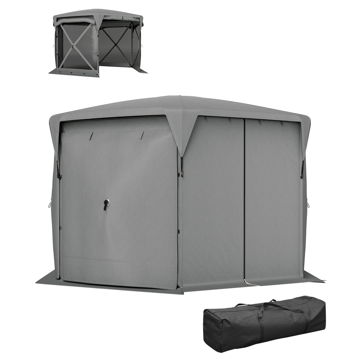 11 x 11ft Pop Up Gazebo Screen Tent with Removable Roof Cover, Roll-up Wind Panels for Camping, Backyard, Dark Gray
