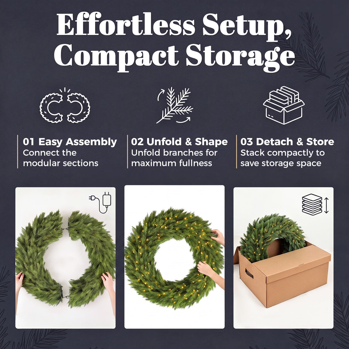 Christmas Decoration, 36 in Pre-Lit Norwegian Spruce Artificial Christmas Wreath with 100 LED Lights, Green