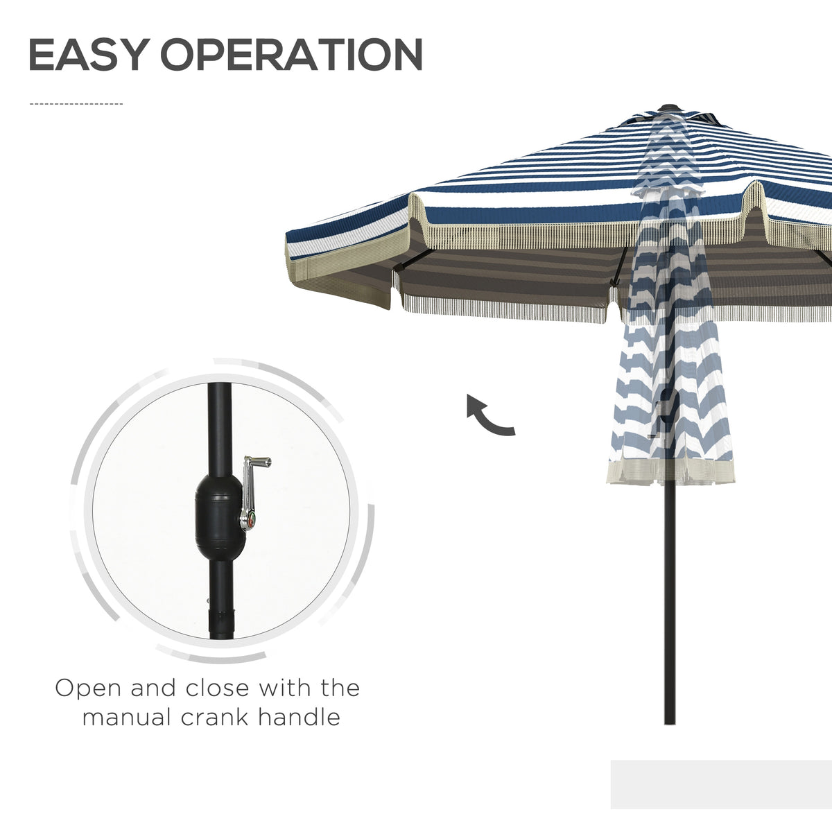9ft Patio Umbrella Outdoor Table Umbrella w/ Tilt, Crank, Ruffled, 8 Ribs for Garden, Deck, Pool, Blue Stripe