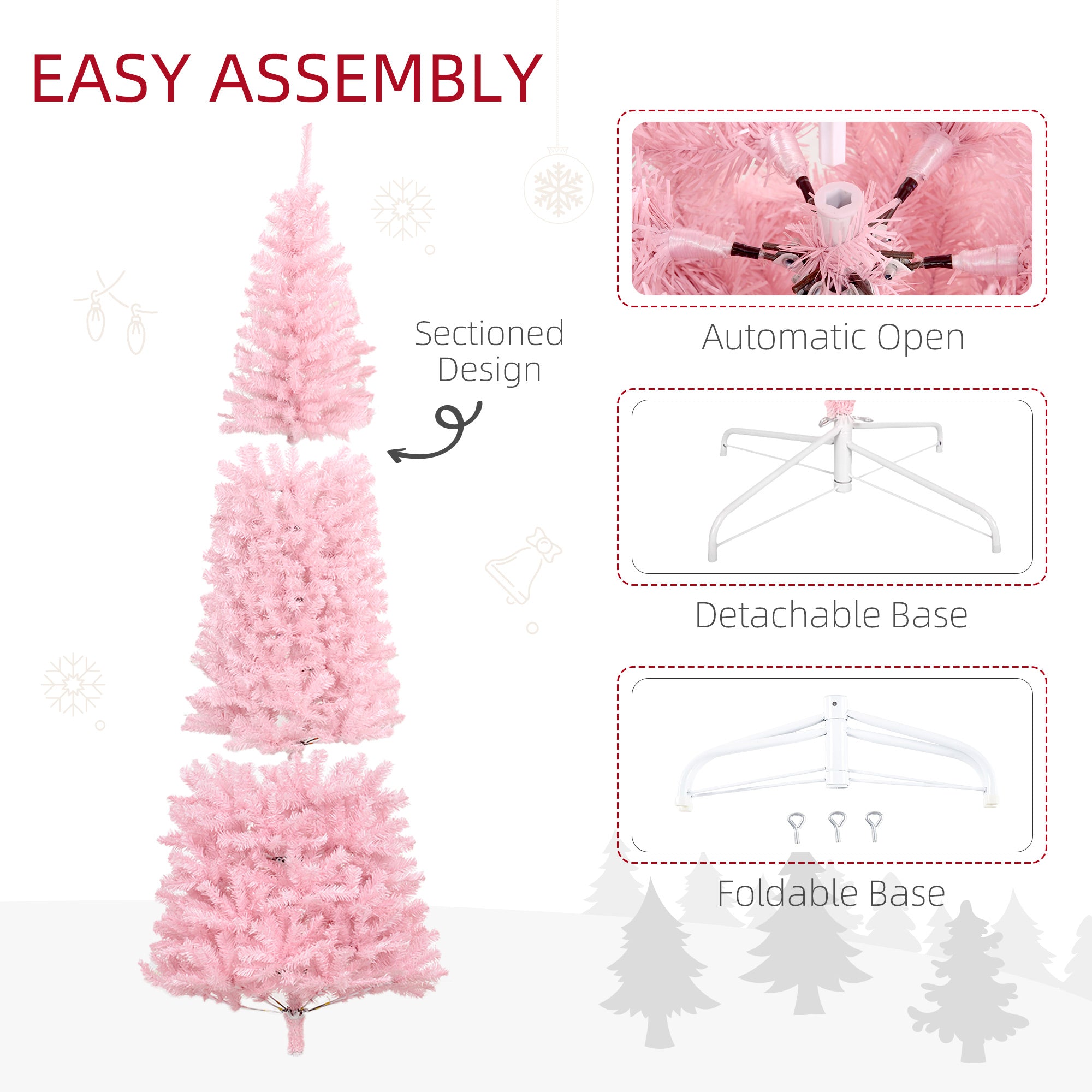 8' Artificial Christmas Tree Douglas Fir Pencil Christmas Tree with 1168 Realistic Branch Tips, Pink