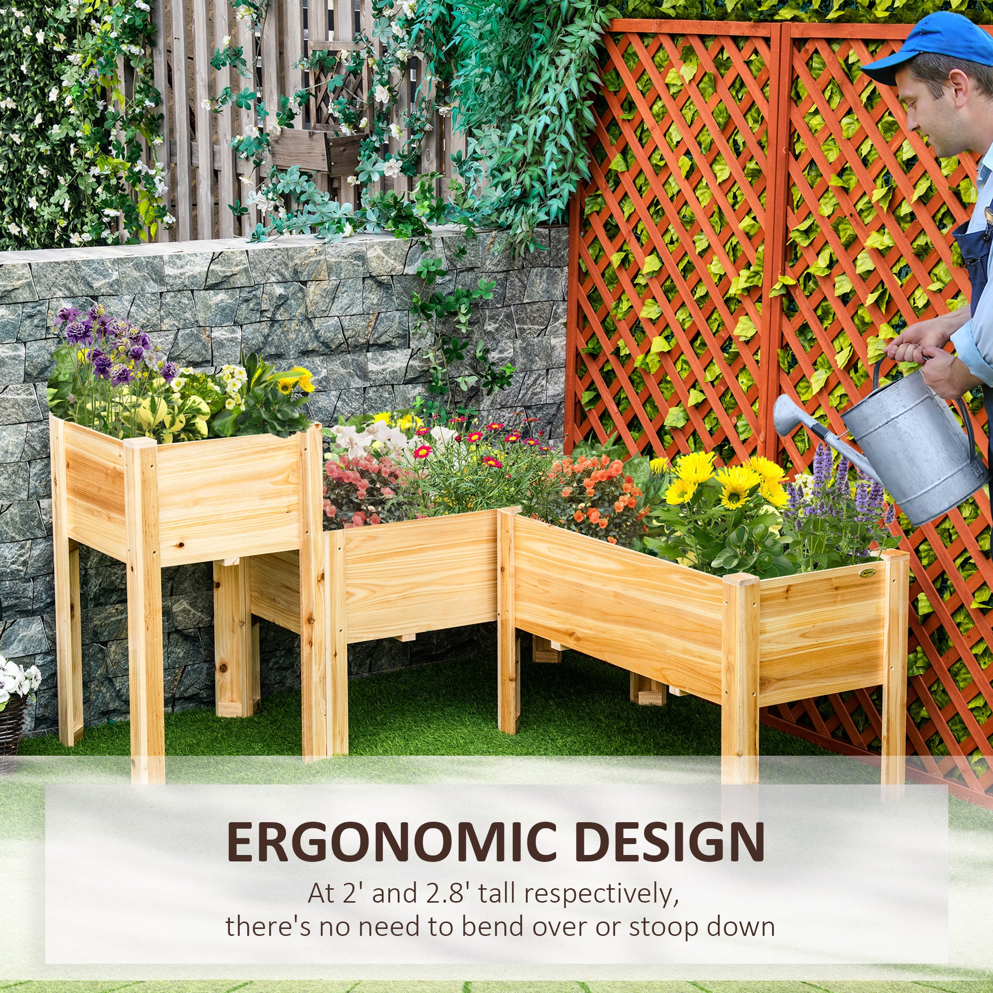 Raised Garden Bed Set of 3, Wooden Elevated Planter Box with Legs and Bed Liner, for Backyard and Patio to Grow Vegetables, Herbs, and Flowers, Natural - Natural Wood - Image 5