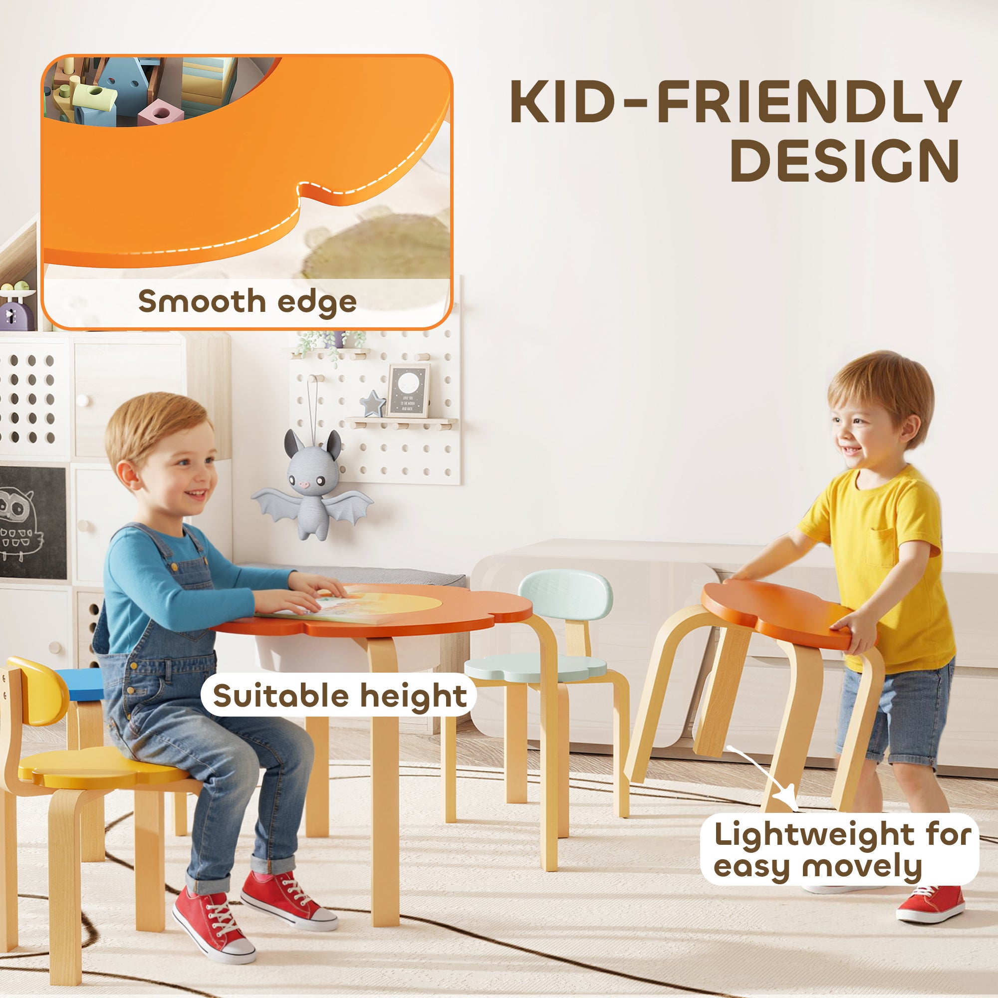 5 Piece Kids Table and Chairs Set, Toddler Table and Chair Set with Built-in Storage, for Nursery, Living Room, Playroom