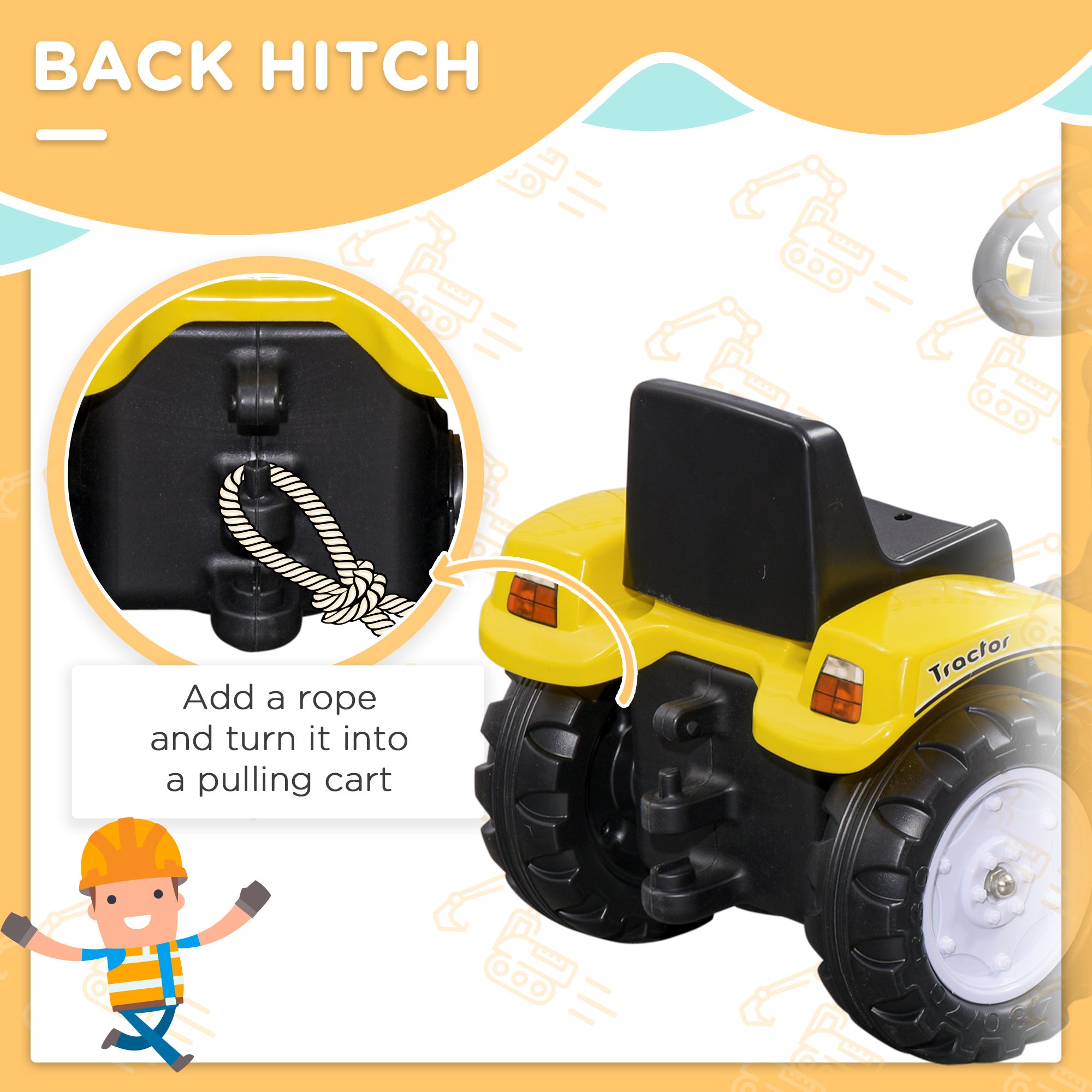 Kids Ride on Excavator, Pedal Go Kart with Front Loader Digger for 3 Year Old, Yellow