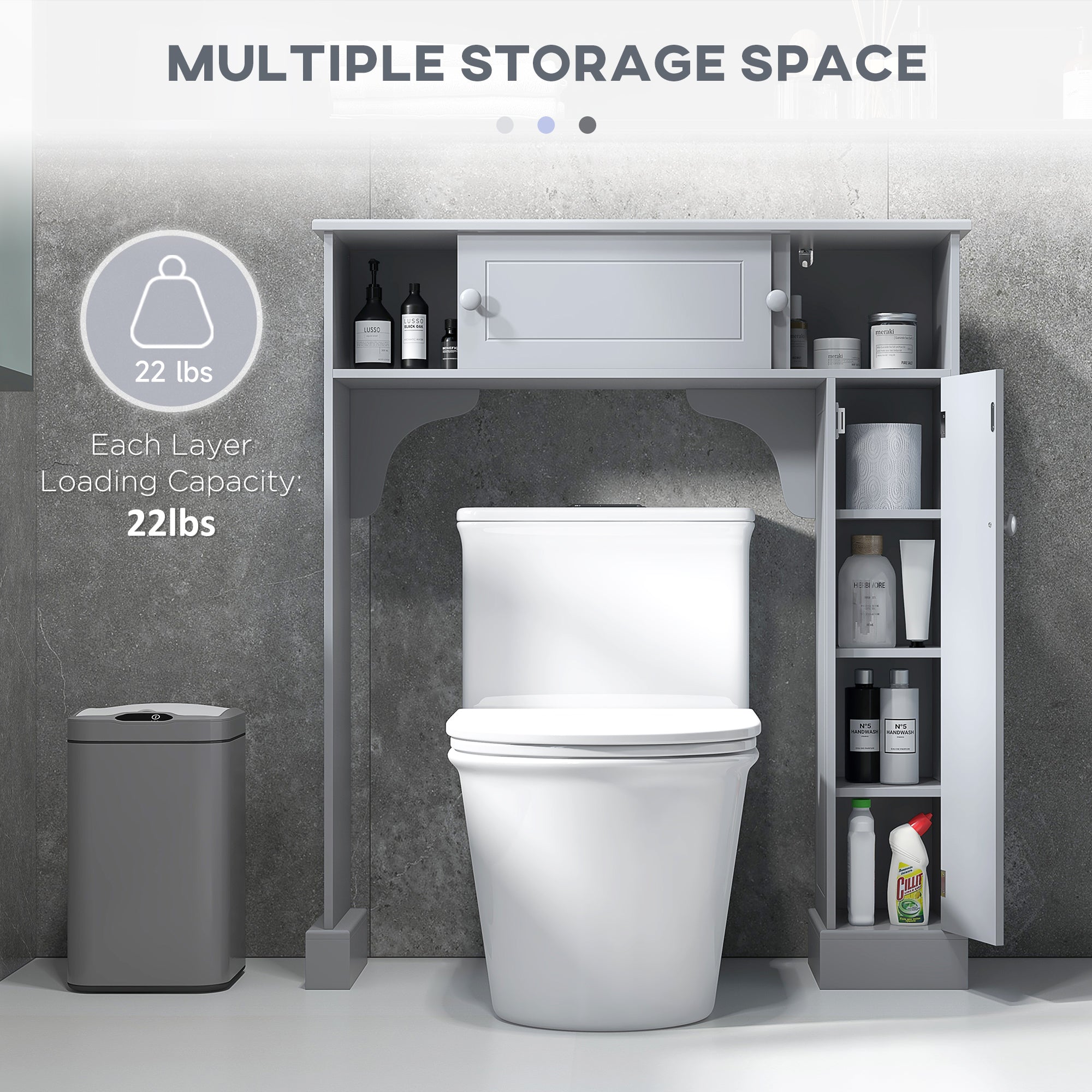 Over Toilet Bathroom Organizer, Freestanding Over the Toilet Storage Cabinet with Adjustable Shelves, Toilet Rack