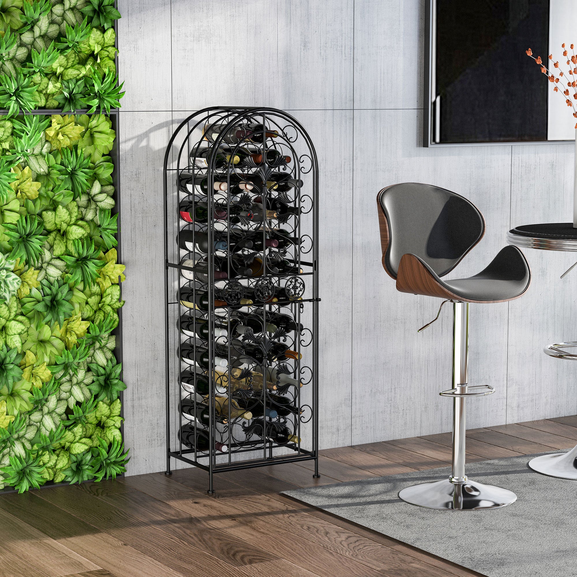 45-Bottle Modern Wine Organizer Decorative Portable Wrought Iron Wine Rack Jail