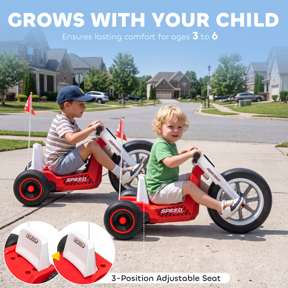 12V Electric Car for Kids, Electric Ride On Tricycle with Soft Start, Light-Up Wheel, Adjustable Seat for 3-6, Red