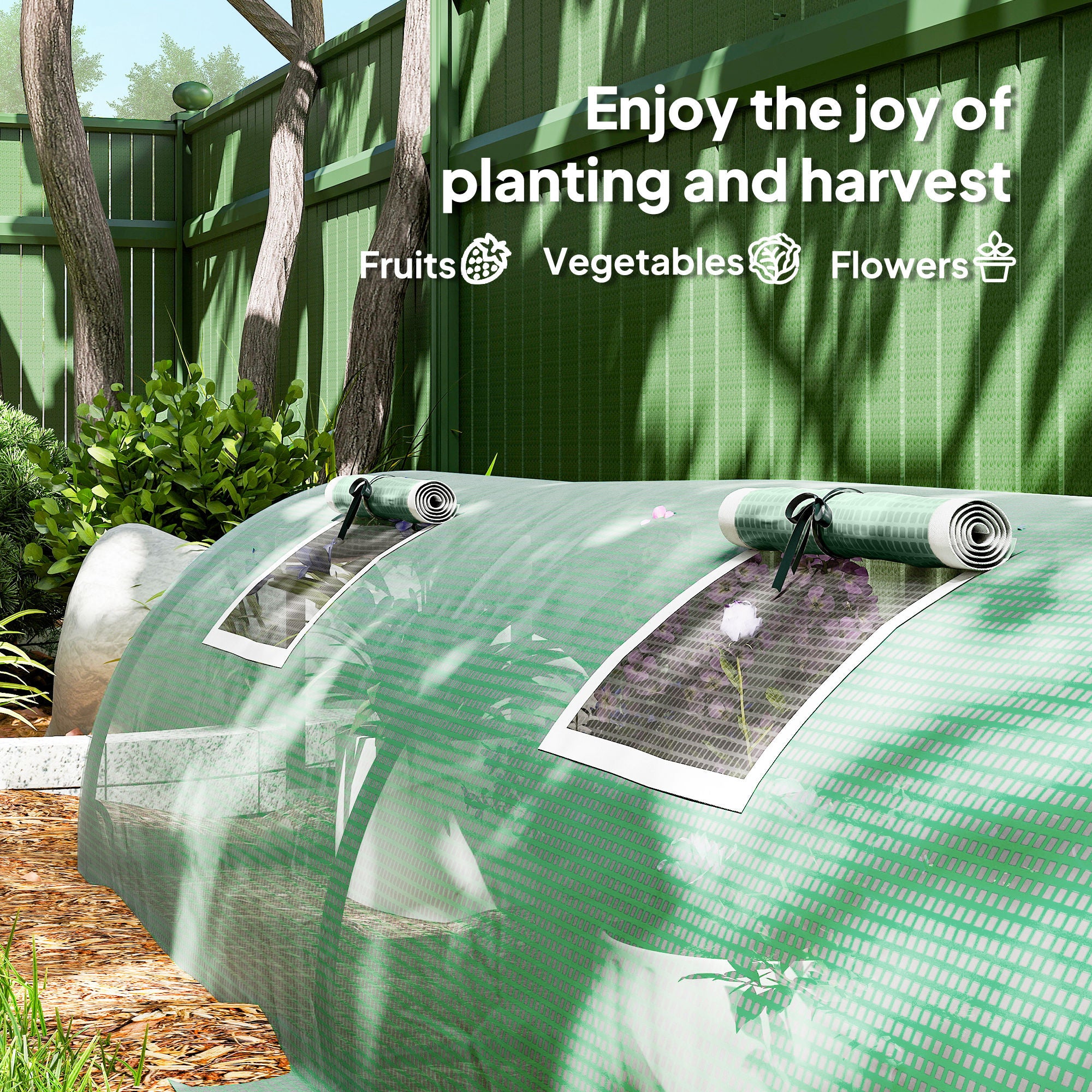 Mini Greenhouse with 5 Mesh Windows, Portable Plant Hot House with PE Cover and Steel Frame, 10' x 3' x 2' , Green - Green - Image 7