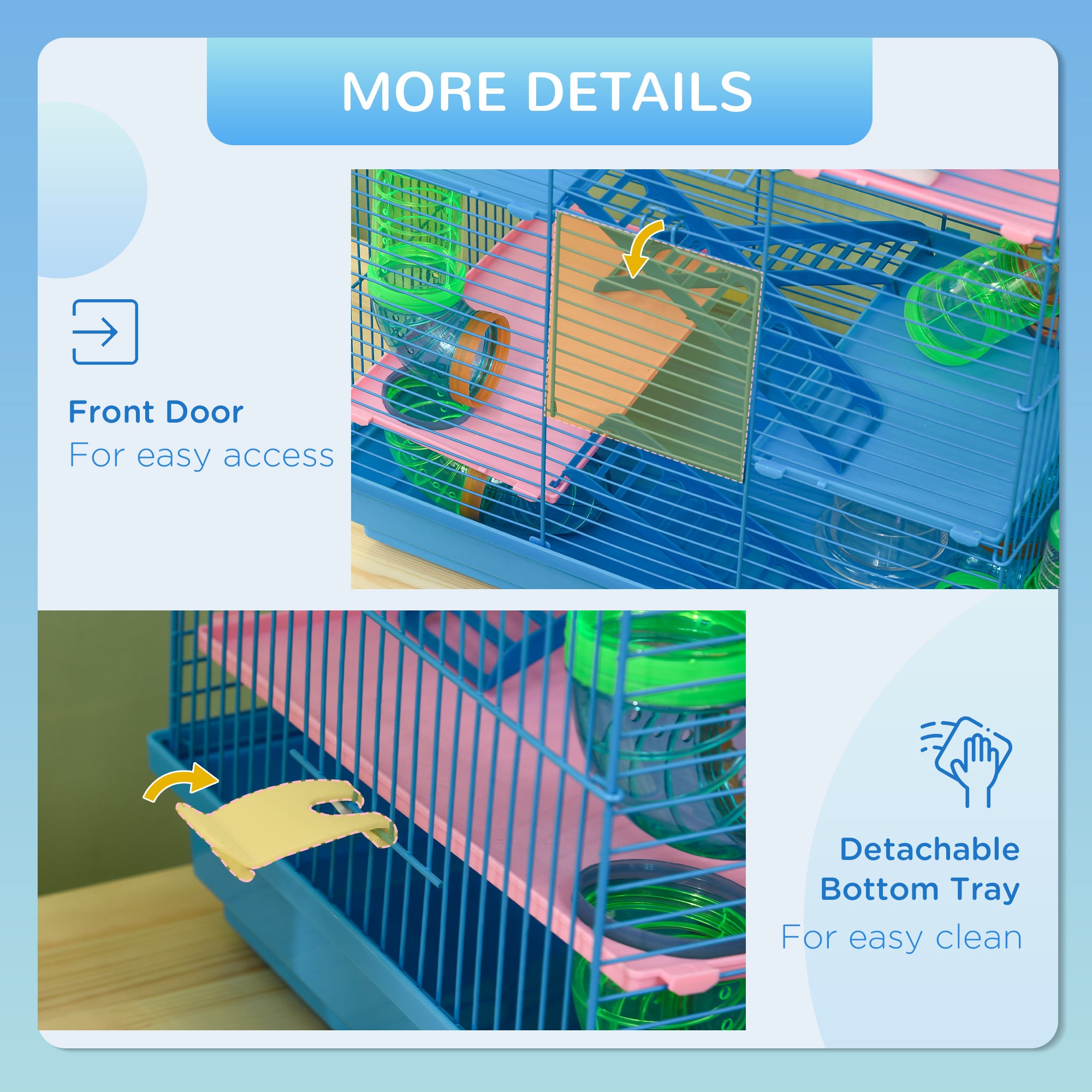18.5" 5 Tier Hamster Cage with Tubes and Tunnels, Small Animal Cage, Rat Gerbil Cage with Water Bottle, Food Dish, Exercise Wheel, Blue - Sky Blue - Image 6