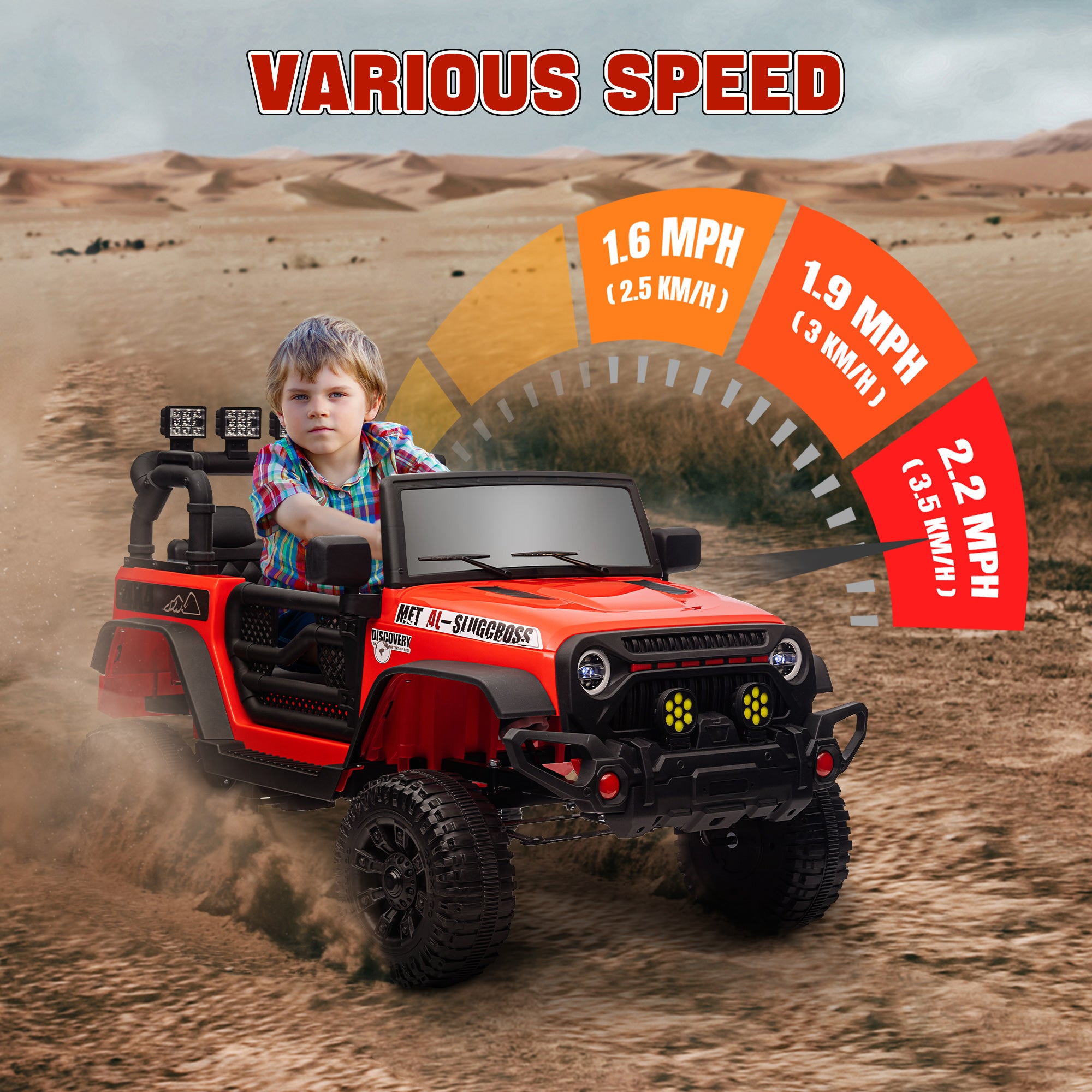 12V Battery Powered Ride on Car, Ride on Truck w/ Remote, 4 Suspension Wheels, Music Horn Lights, Red
