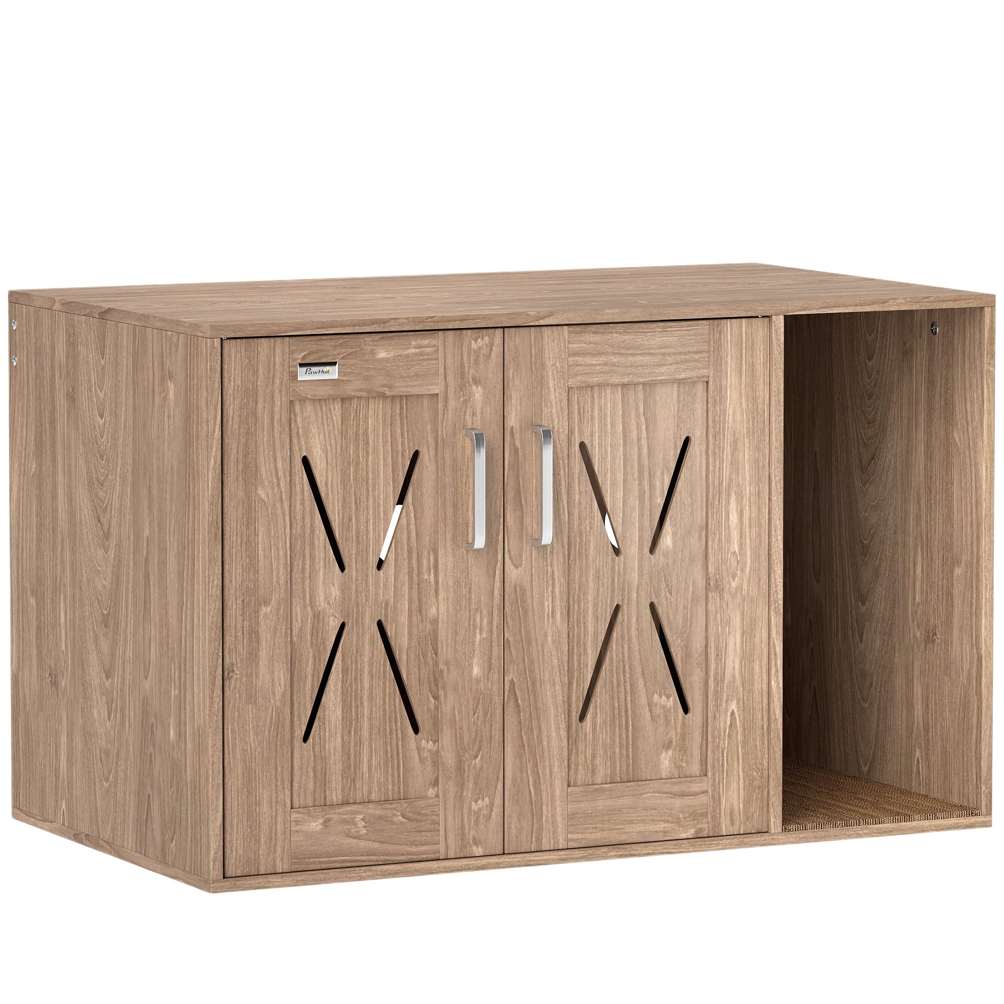 Cat Litter Box Enclosure with Scratching Board, Cat Washroom End Side Table, 31.5" x 19" x 20", Walnut Brown - Walnut