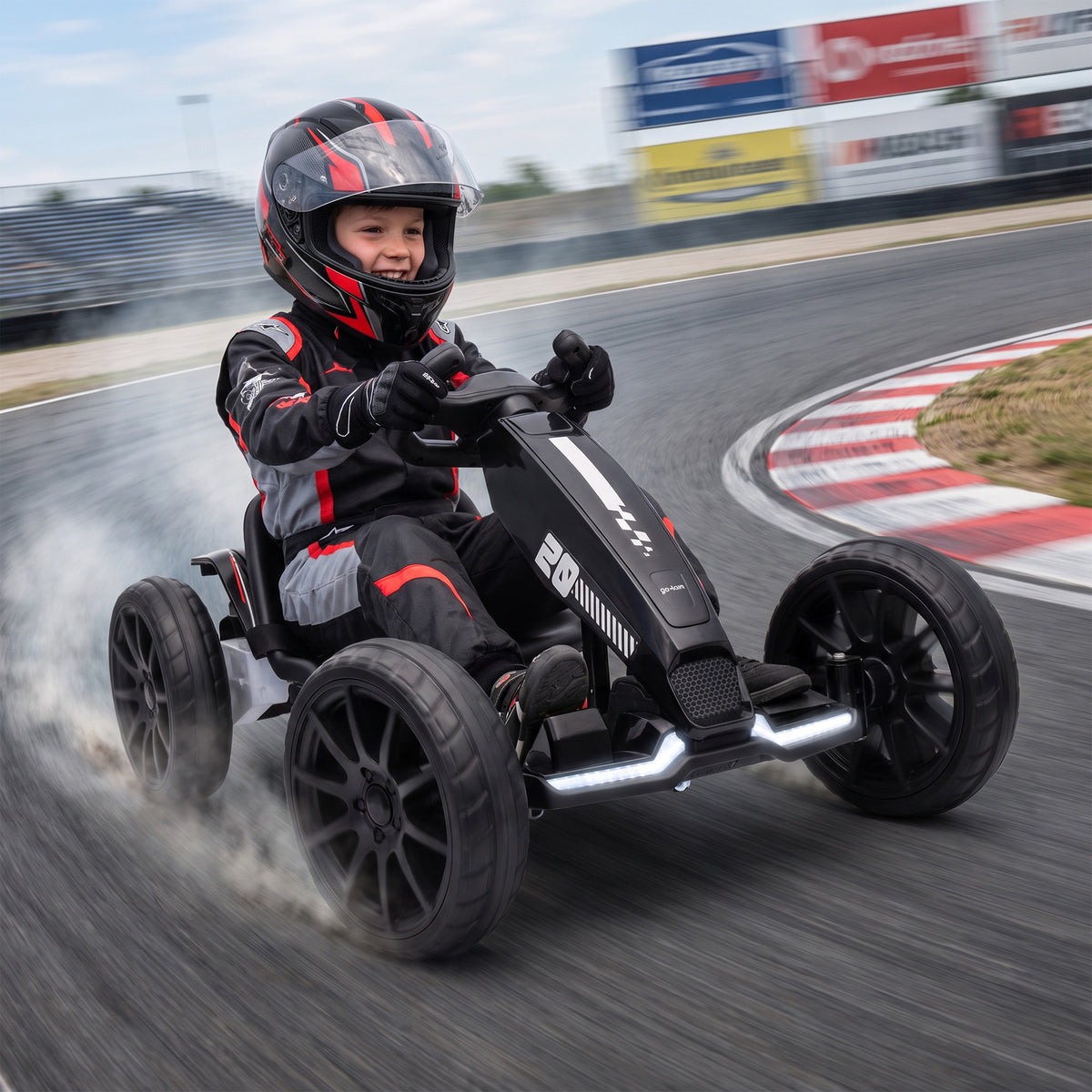 12V Electric Go Kart for Kids with Dual Motors, Adjustable Seat, Soft Start, LED Lights, EVA Wheels, for Age 3-6, Black