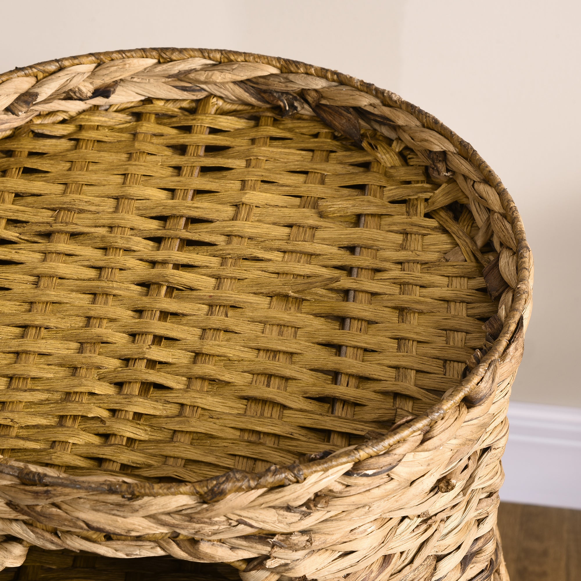 Elevated Cat Bed with Three Hideaways & Four Soft Plush Cushions, Cat Tower with Hand-Woven Materials, Multi-Layer Raised Kitten Bed Caves - Brown - Image 8