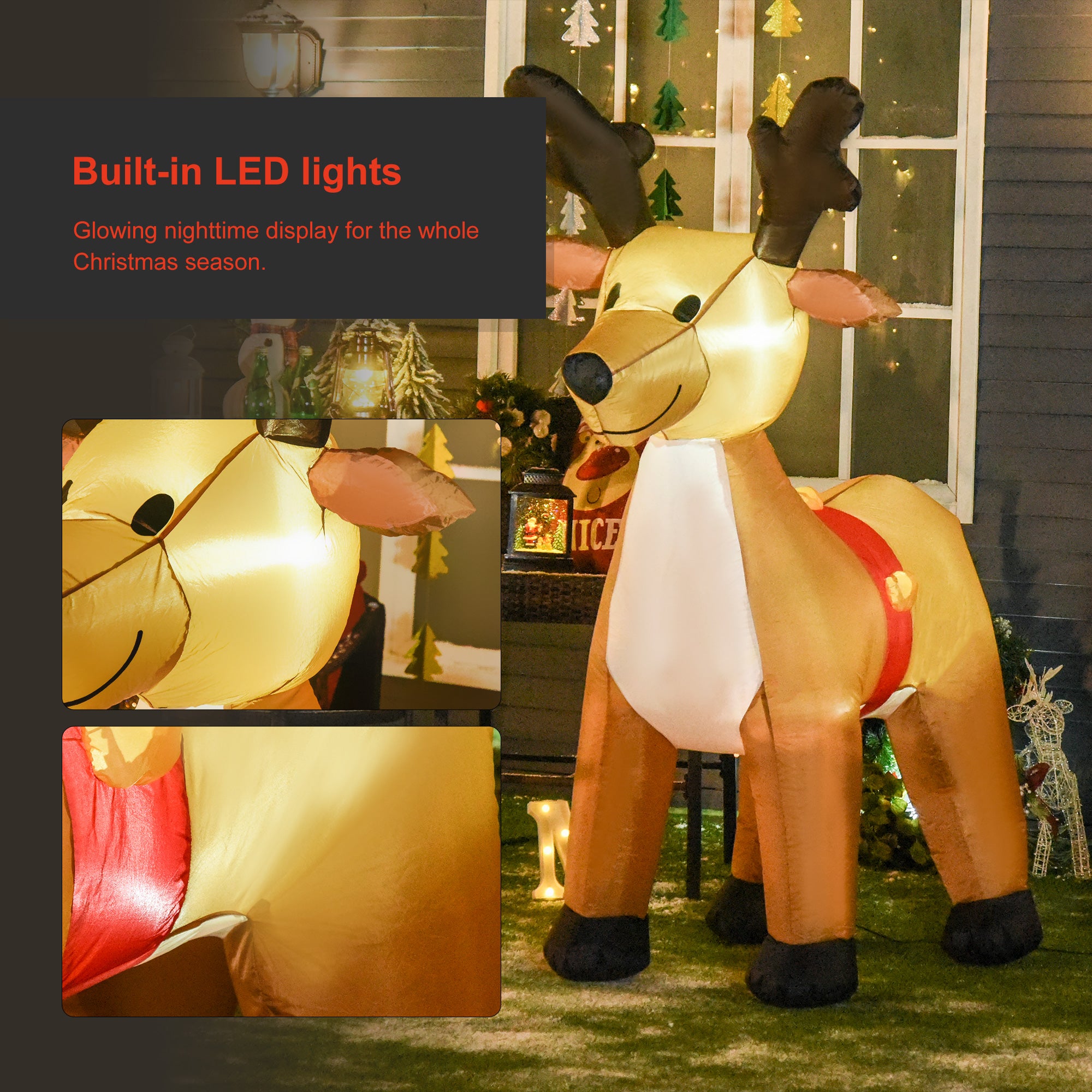 6ft Christmas Inflatables Outdoor Decorations Reindeer, Blow-Up Yard Christmas Decor with LED Lights Display