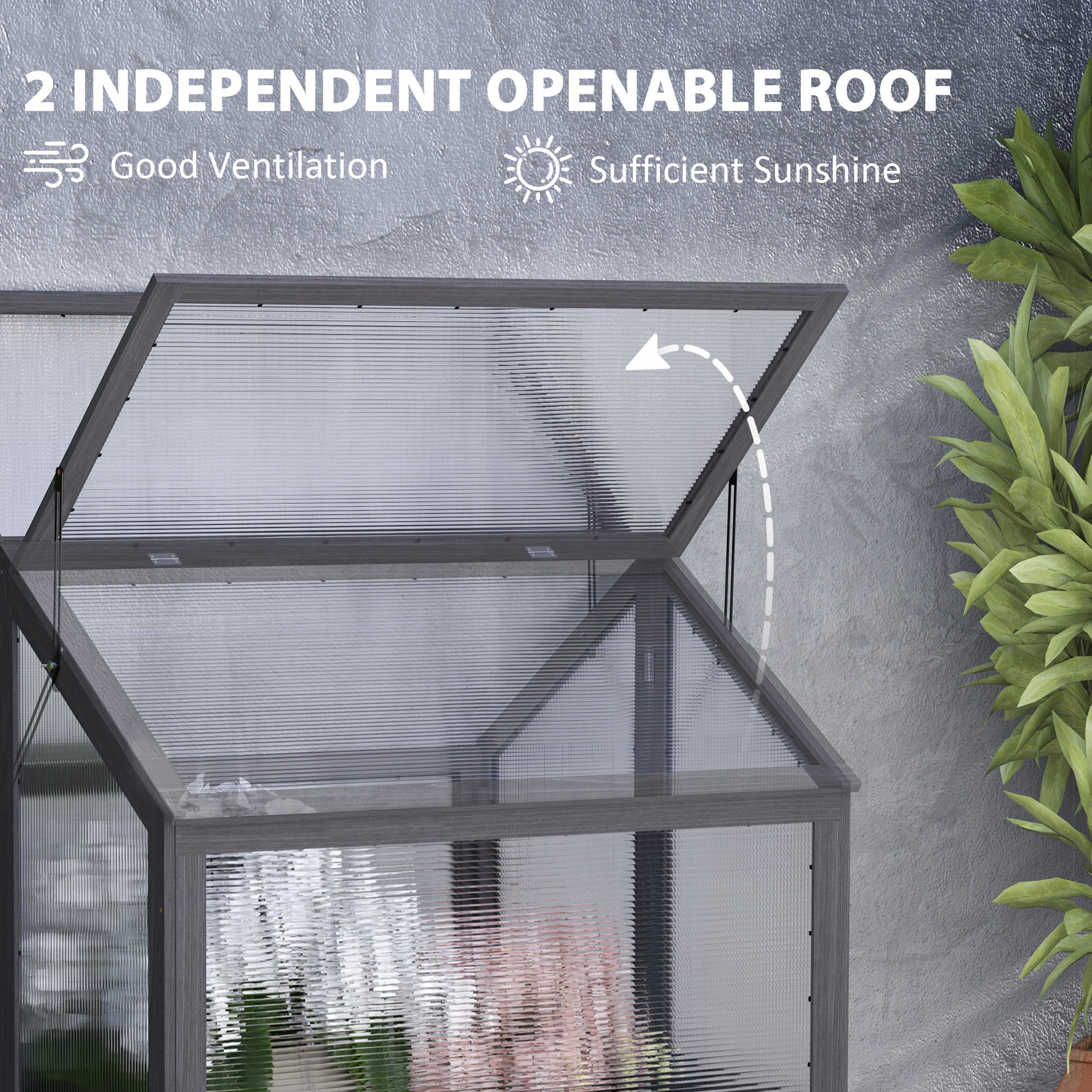 Raised Garden Flower Bed Kit with Greenhouse, Wooden Cold Frame Planter, 35.5" x 31.5" x 36", Gray - Gray - Image 6