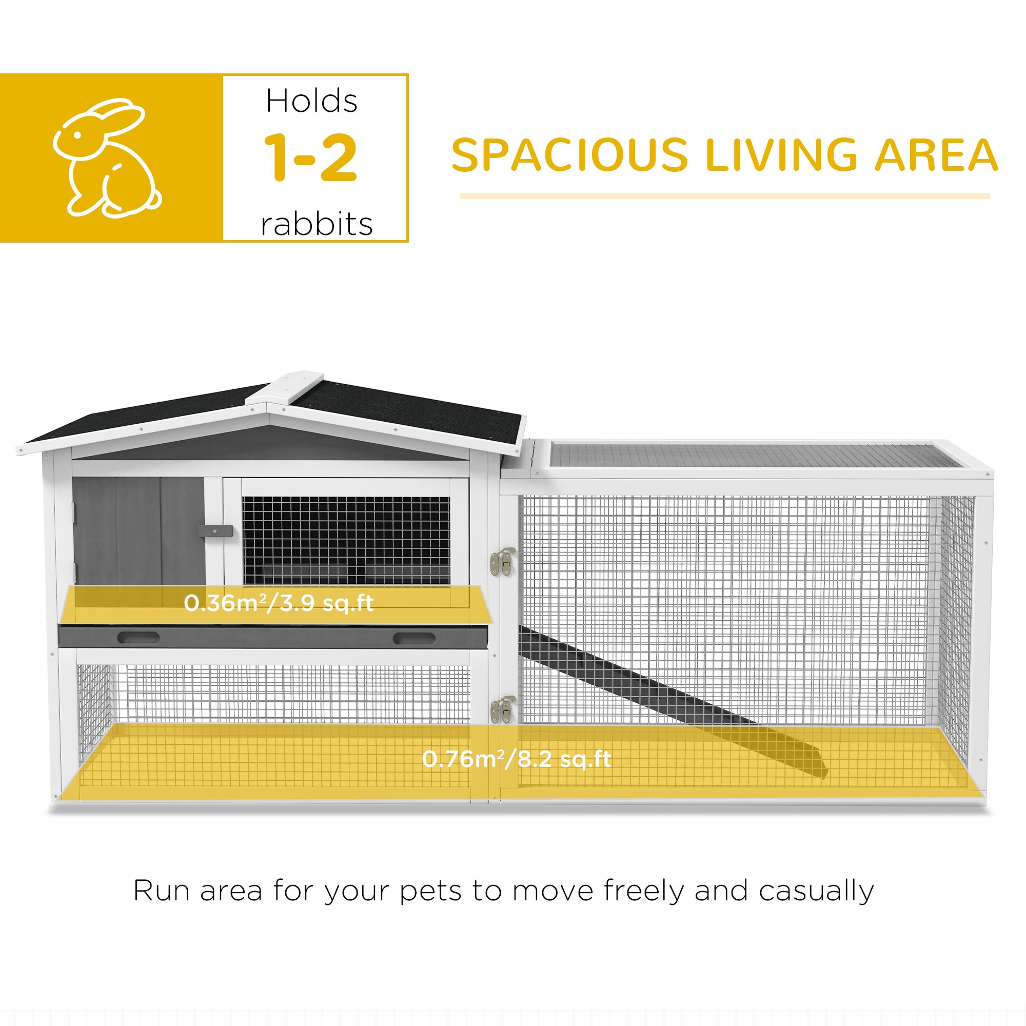 Rabbit Hutch 2-Story Bunny Cage, Guinea Pig Cage Indoor Outdoor, Small Animal House with Slide Out Tray, for Rabbits, Chickens, Ducks, 61.5" x 23" x 27", Light Gray - Light Grey - Image 5